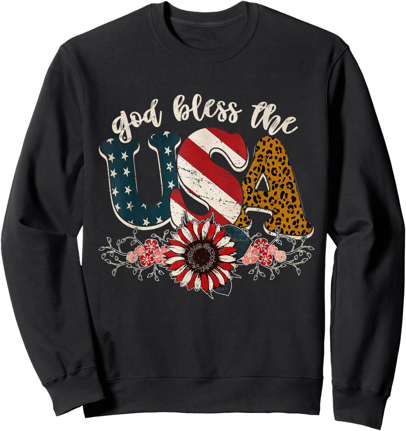 American Flag Shirt Women God Bless The USA Patriotic Sweatshirt - Sweatshirt | Black