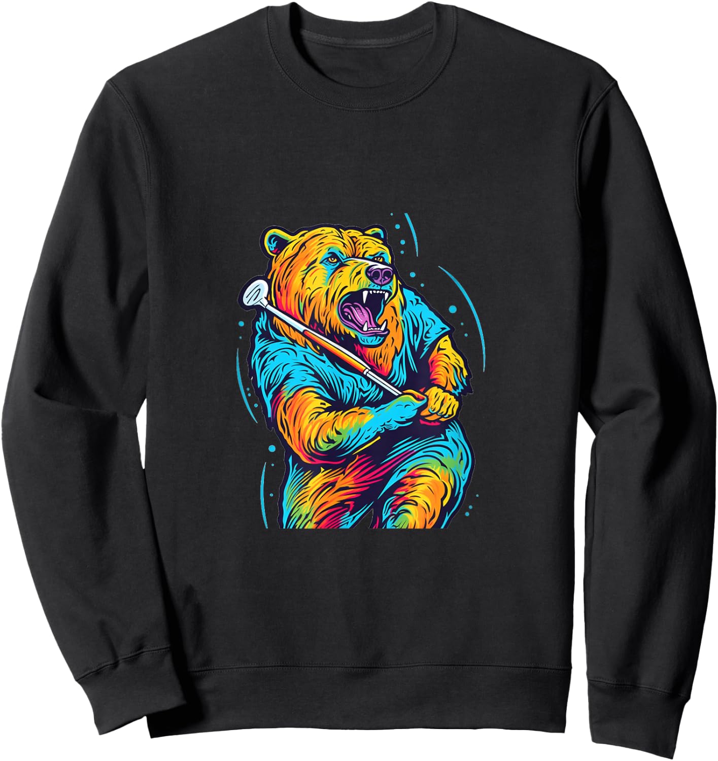 Golfer Grizzly Bear Golf Club Golfing Golf Player Pop Art Sweatshirt - Sweatshirt | Black