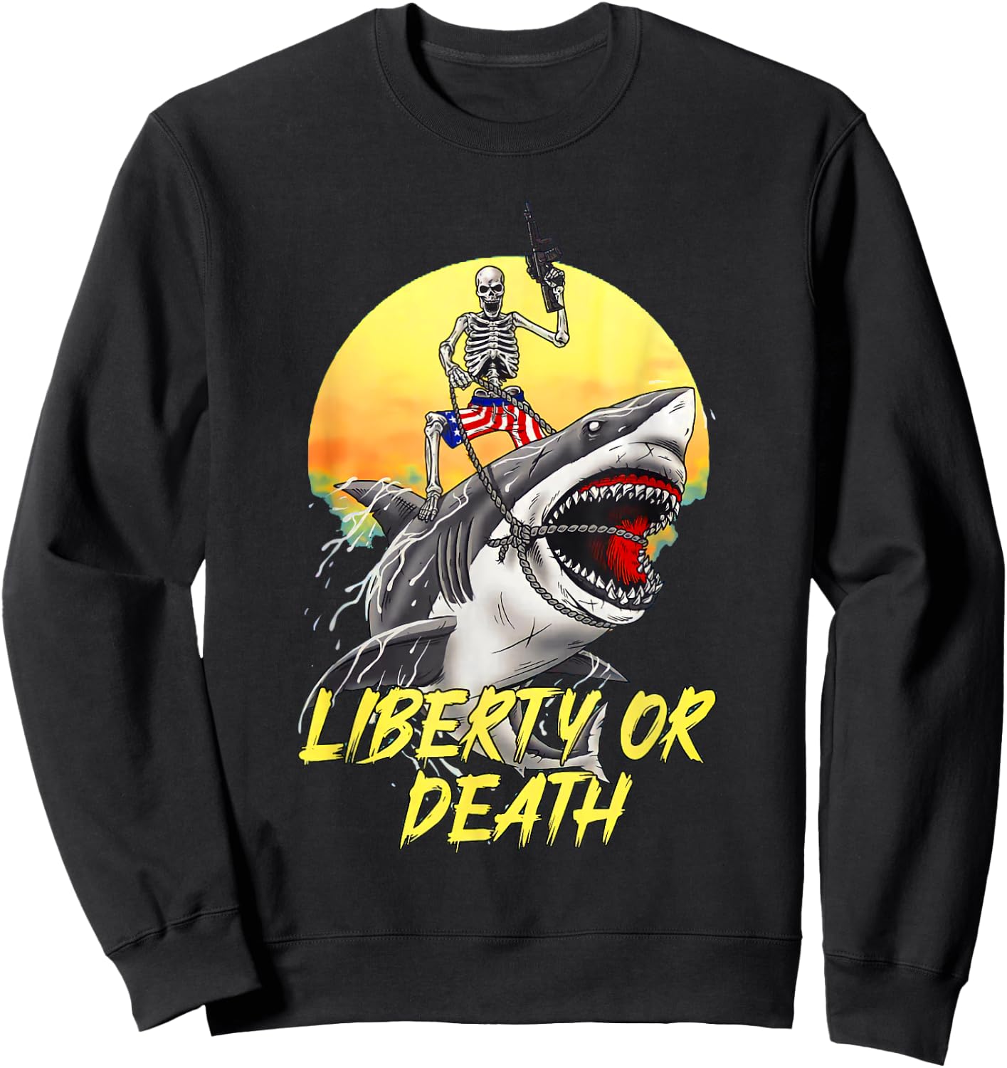 Skeleton Liberty or Death Shark Halloween American Flag Men Sweatshirt - Sweatshirt | Black