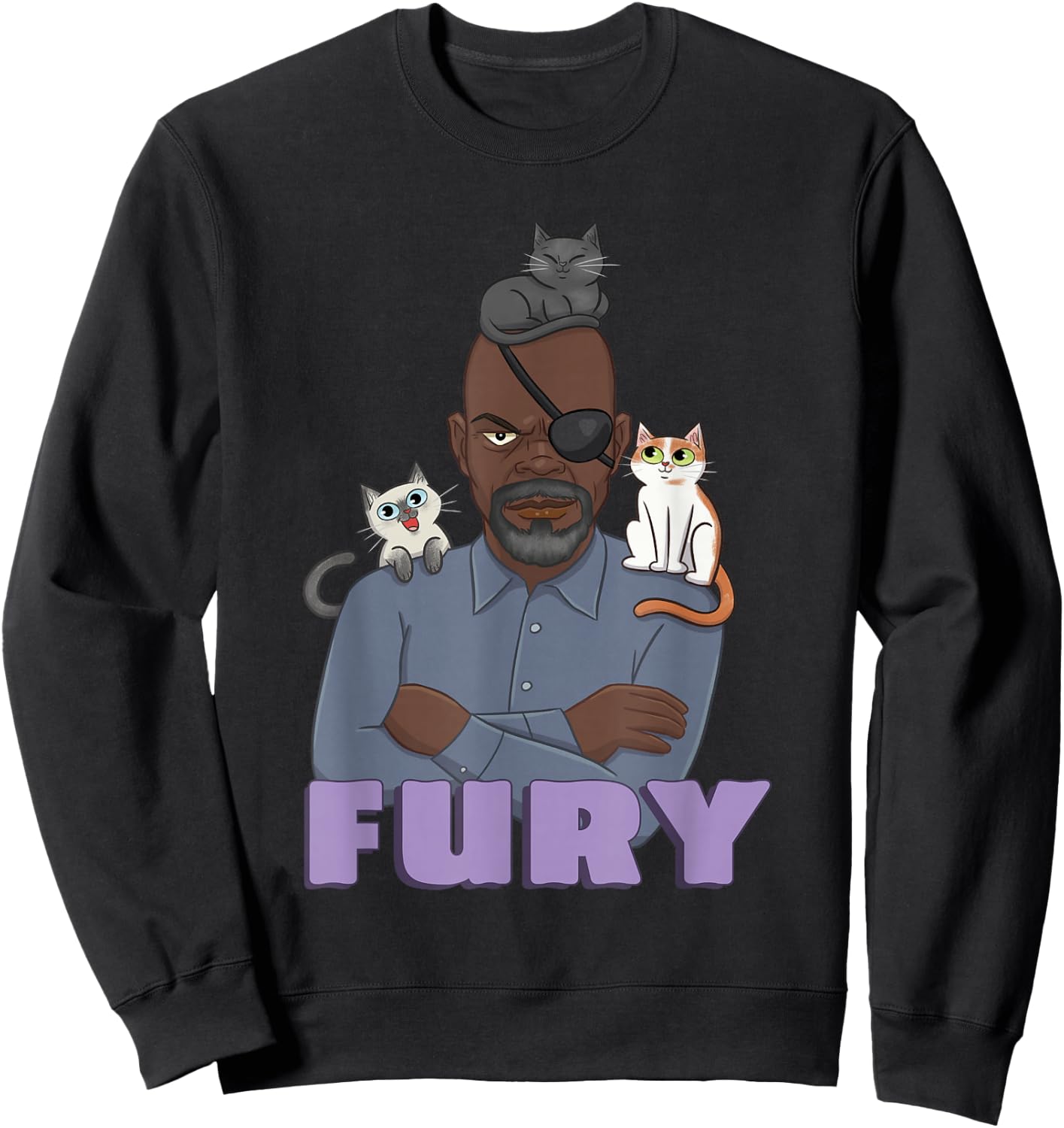 Marvel The Marvels Nick Fury & Flerken Chibi Super Heroes Sweatshirt - Sweatshirt | Black