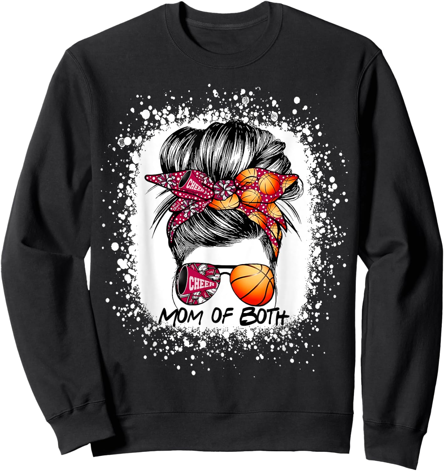 Mom Of Both Cheer Mom Basketball Mom Messy Bun Mother's Day Sweatshirt - Sweatshirt | Black