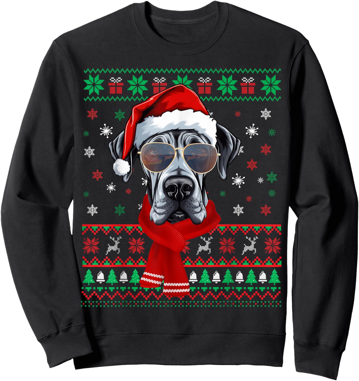 Funny Ugly Sweater Xmas Family Matching Great Dane Christmas Sweatshirt - Sweatshirt | Black