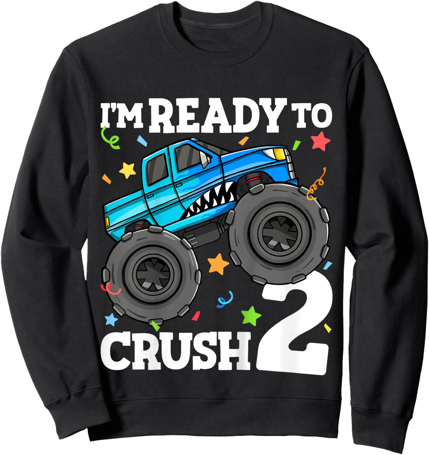 Kids Monster Truck Shark 2nd Birthday Boy Toddler 2 Two Year Old Sweatshirt - Sweatshirt | Black