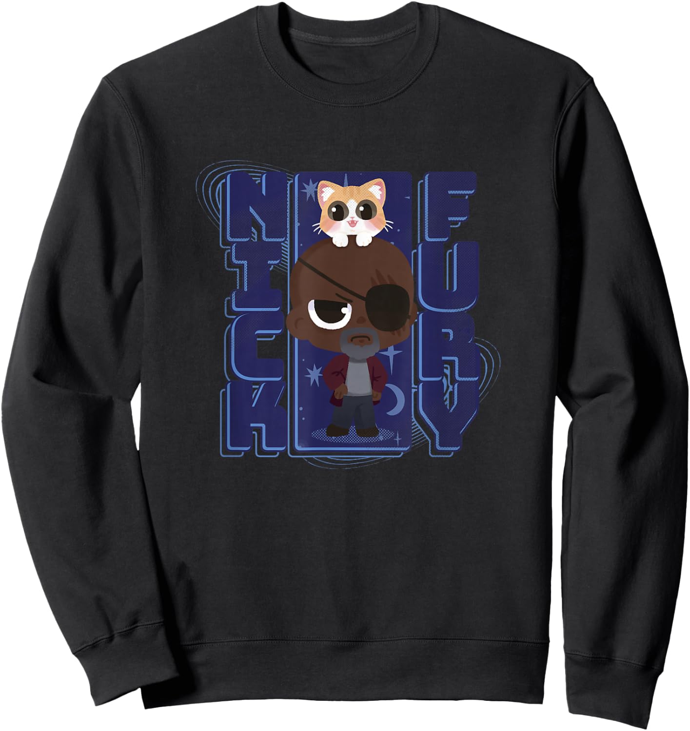 Marvel The Marvels Nick Fury Flerken Chibi Space Portrait Sweatshirt - Sweatshirt | Black