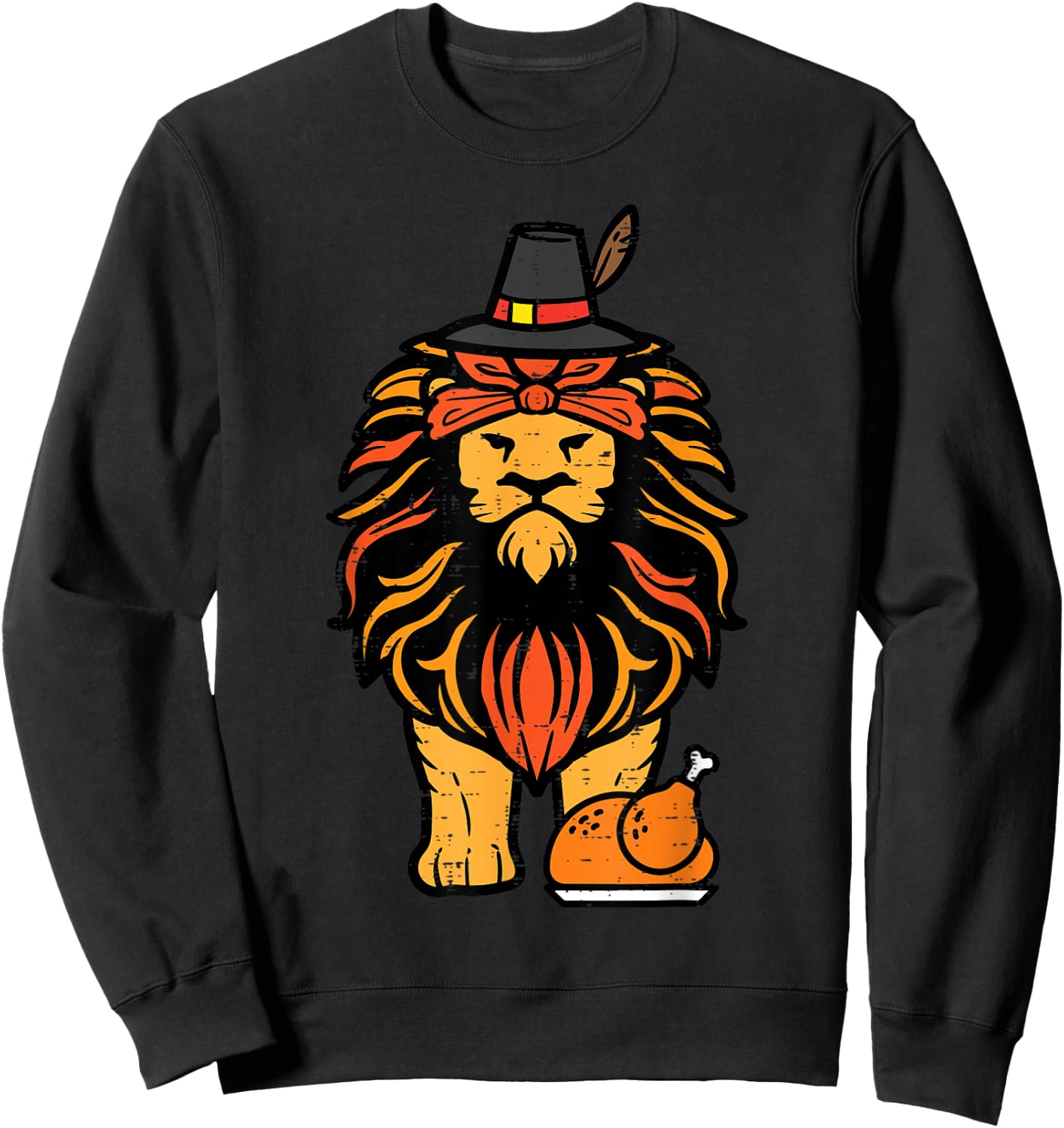 Thanksgiving Lion Turkey Day Fall Boys Kids Men Women Youth Sweatshirt - Sweatshirt | Black