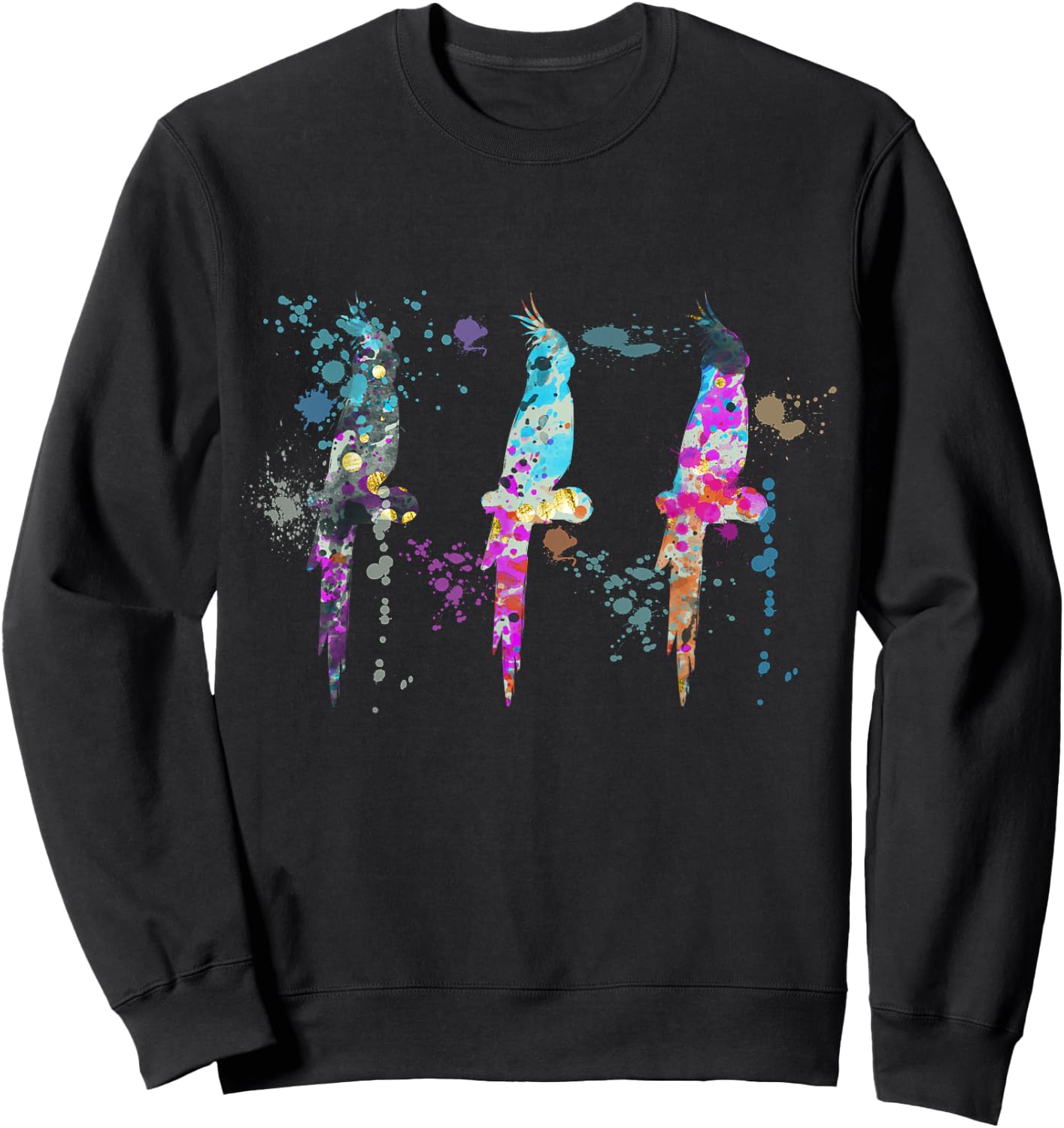 Cockatiel Colorful Watercolor Silhouette Cockatiels Sweatshirt - Sweatshirt | Black