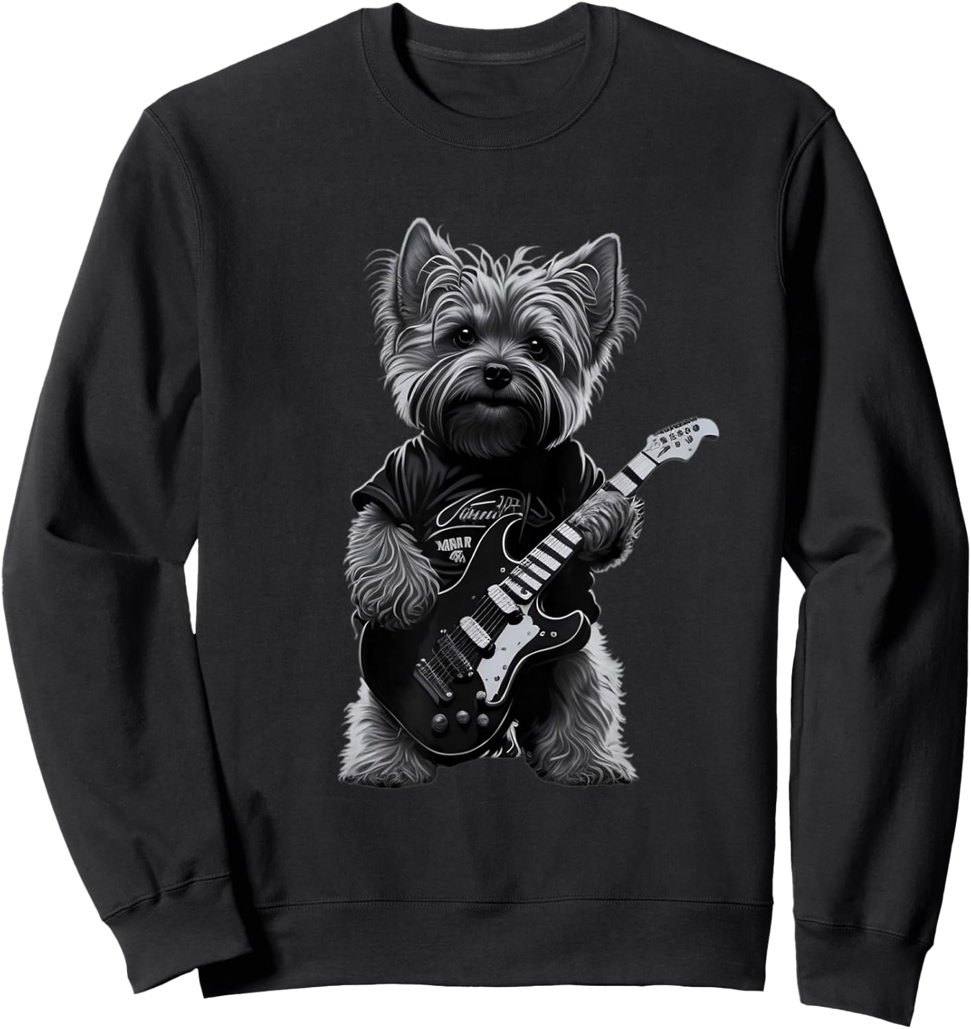 Funny Rock Dog Guitarist Rock Yorkie Playing Guitar Sweatshirt - Sweatshirt | Black