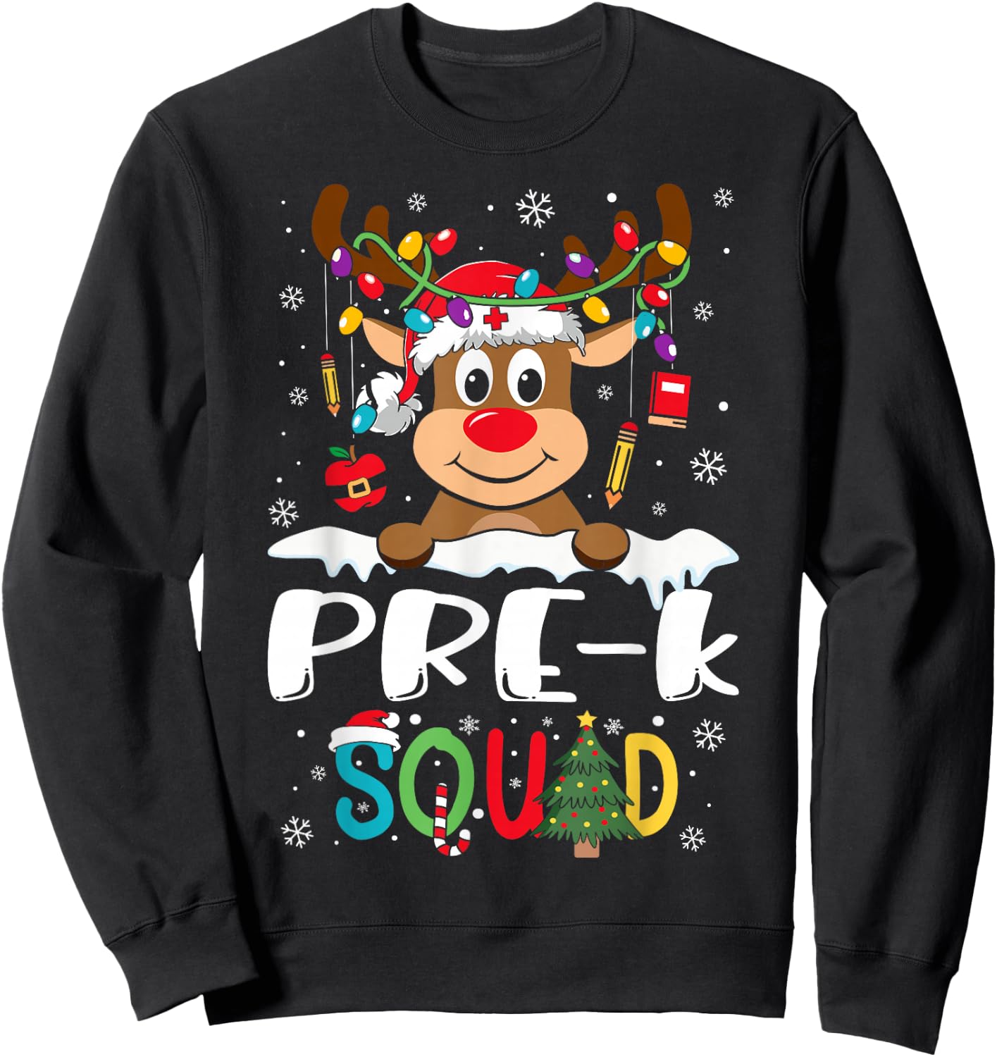 Pre-k Teacher Squad Funny Reindeer Teacher Christmas Sweatshirt - Sweatshirt | Black