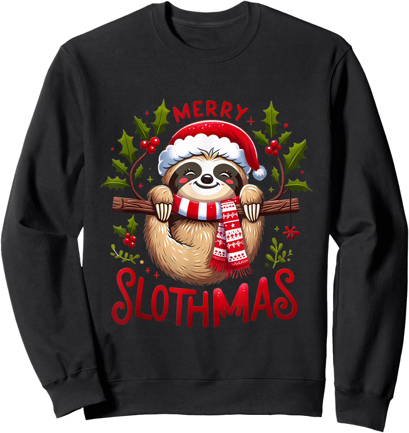 Merry Slothmas Cute Sloth Christmas Pajamas Women Girl Kids Sweatshirt - Sweatshirt | Black