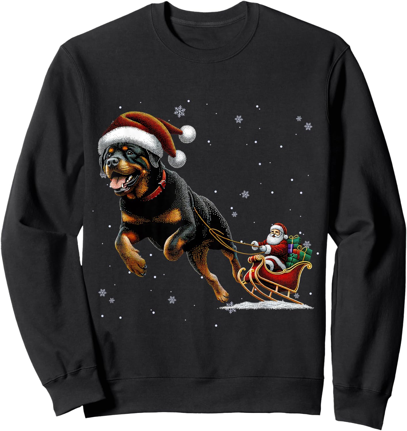 Rottweiler Santa Christmas Tree Lights Ugly Pajama Dog Lover Sweatshirt - Sweatshirt | Black