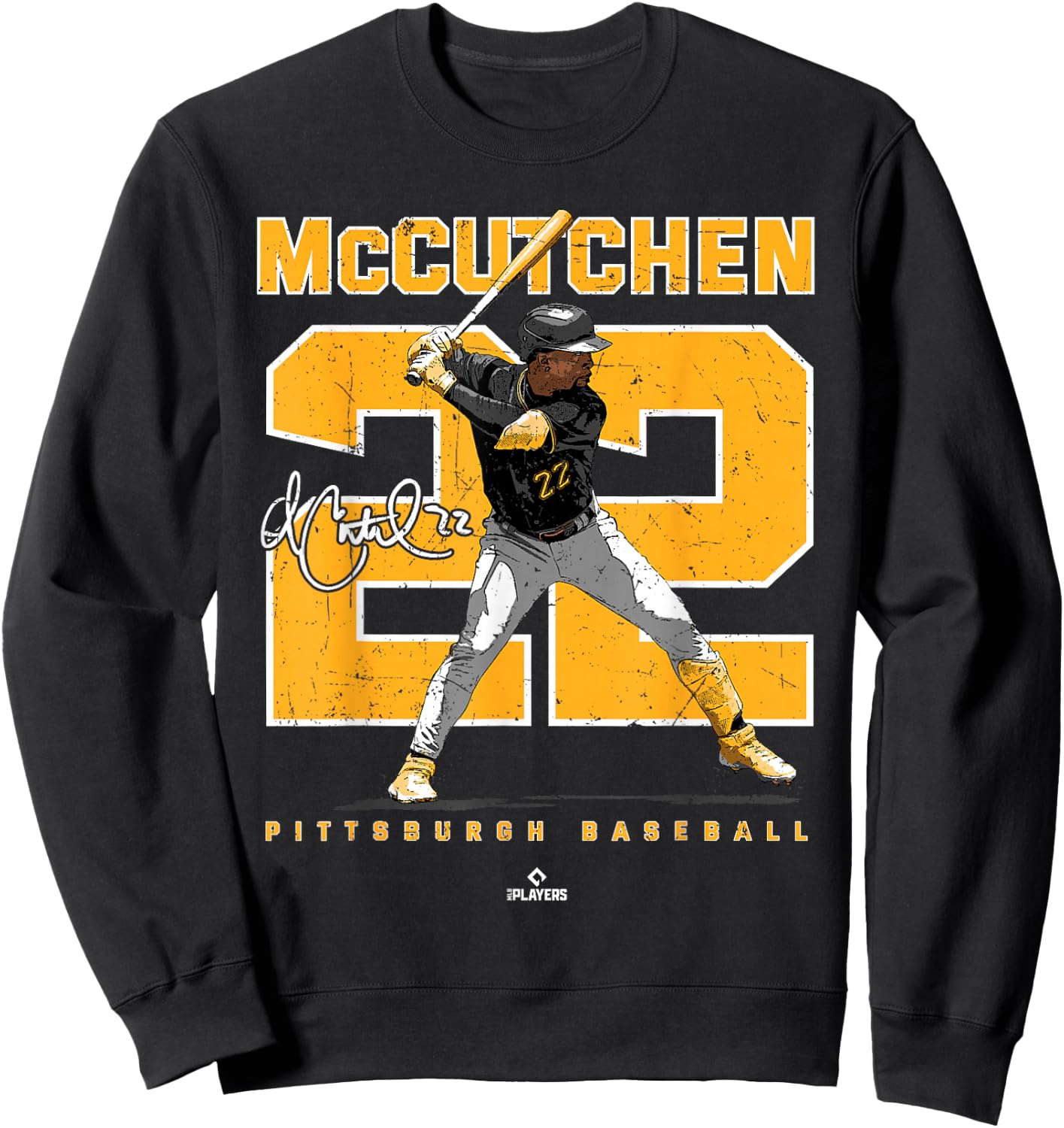 BallPark MVP -Adults Black Cotton Blend with Short Sleeve, , Modern Number and Portrait Andrew McCutchen Pittsburgh MLBPA Design Sweatshirt - Sweatshirt | Black
