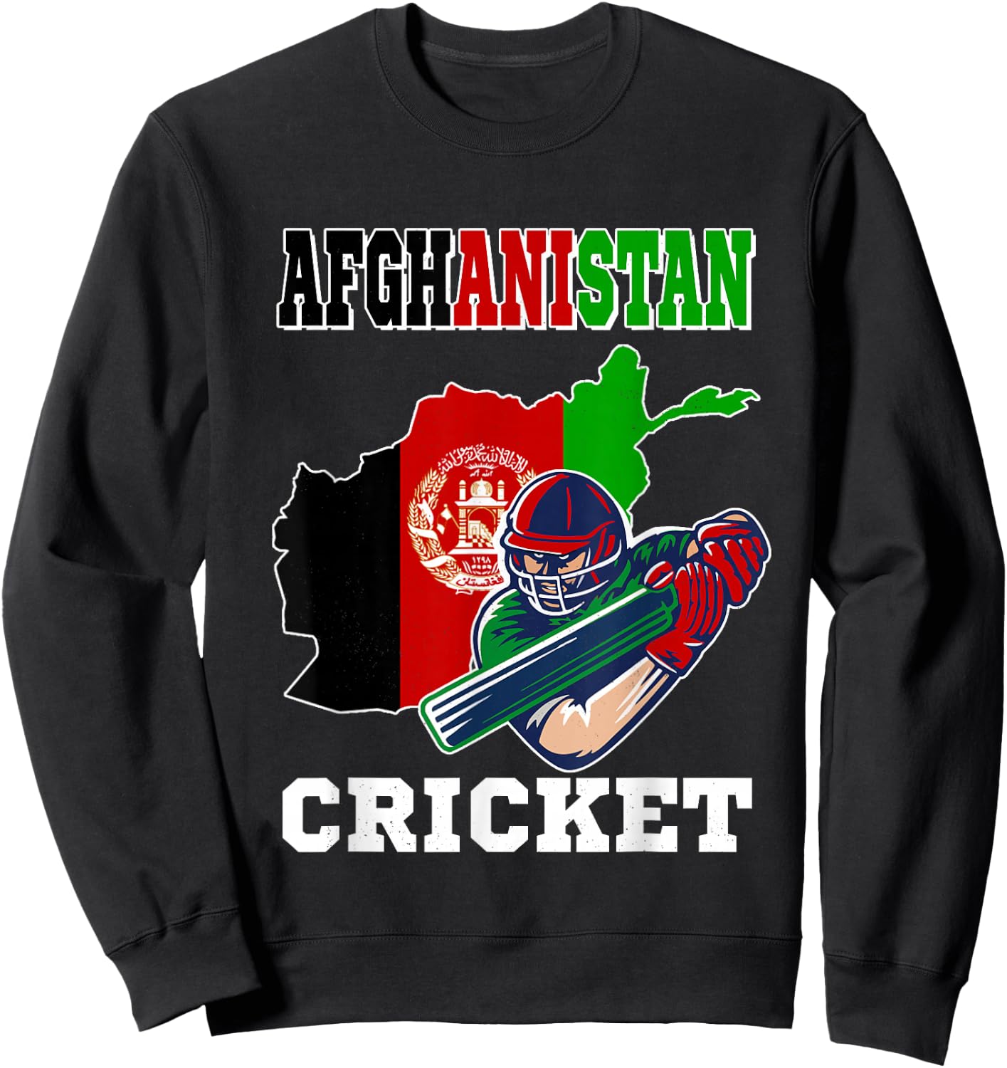 Afghanistan Cricket Player Flag Jersey Afghan Sports Sweatshirt - Sweatshirt | Black