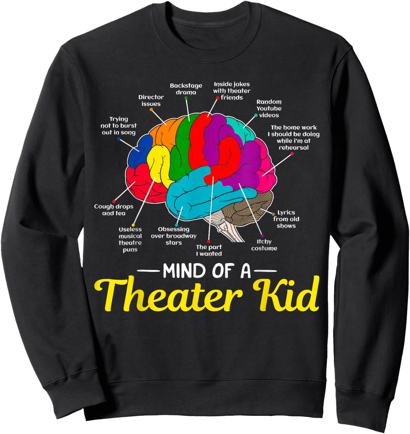 Mind Of A Theater Kid Brain Musical Theatre Gift Nerd Sweatshirt - Sweatshirt | Black