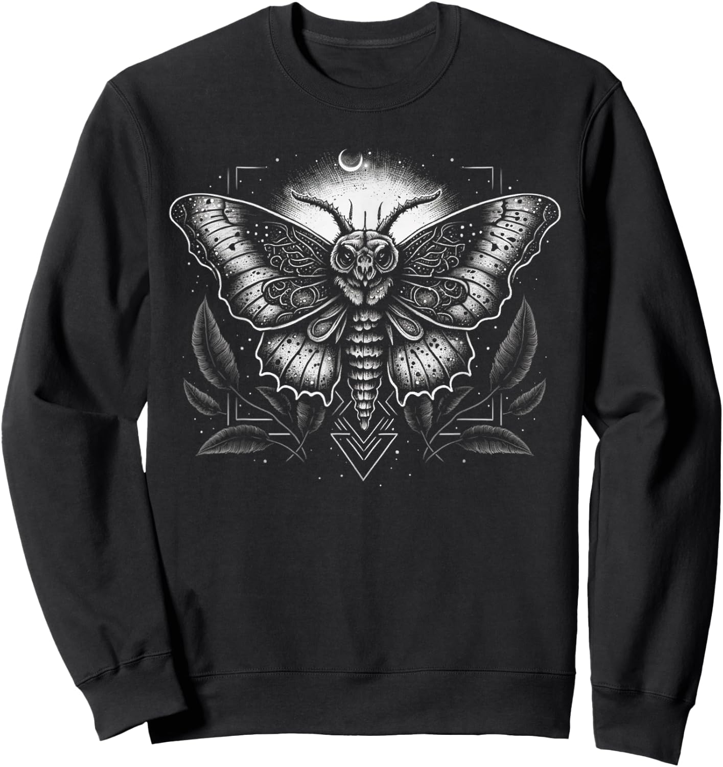 Moth Moon Geometry Heterocera Folkloric Wiccan Nature Goth Sweatshirt - Sweatshirt | Black