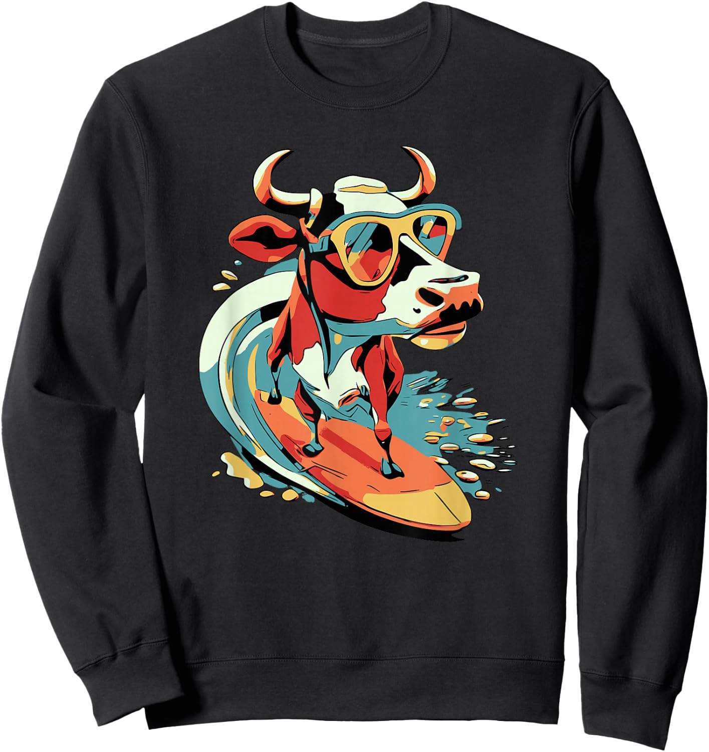 Surfing Cow Catching a Wave Farmer Surfer Surf Time Sweatshirt - Sweatshirt | Black