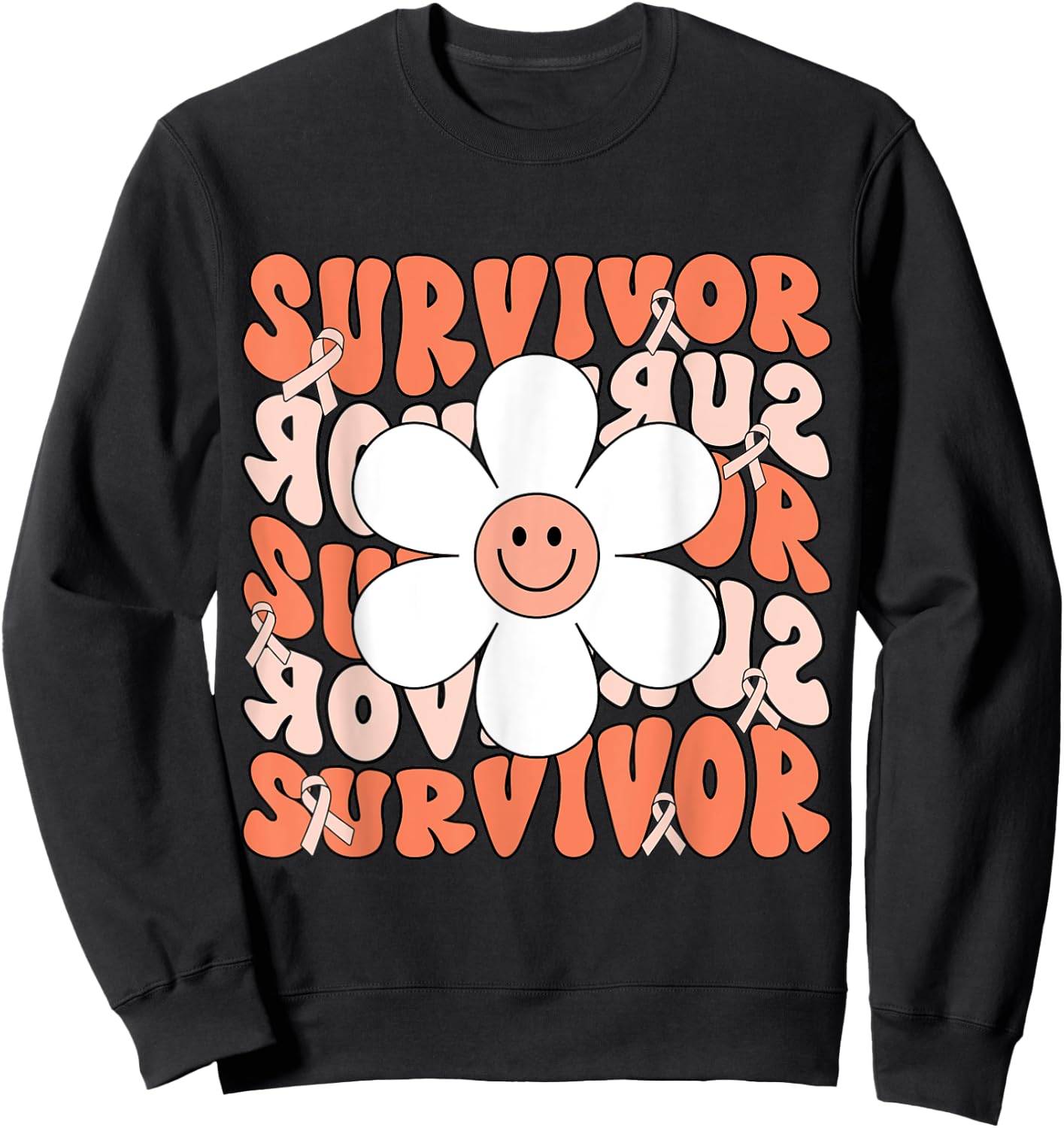 Uterine Cancer Peach Ribbon Uterine Cancer Survivor Sweatshirt - Sweatshirt | Black