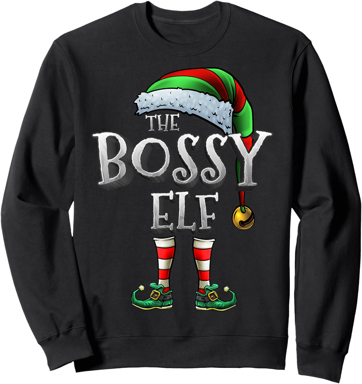 The Bossy Elf Shirt Matching Family Bossy Christmas Elf Sweatshirt - Sweatshirt | Black