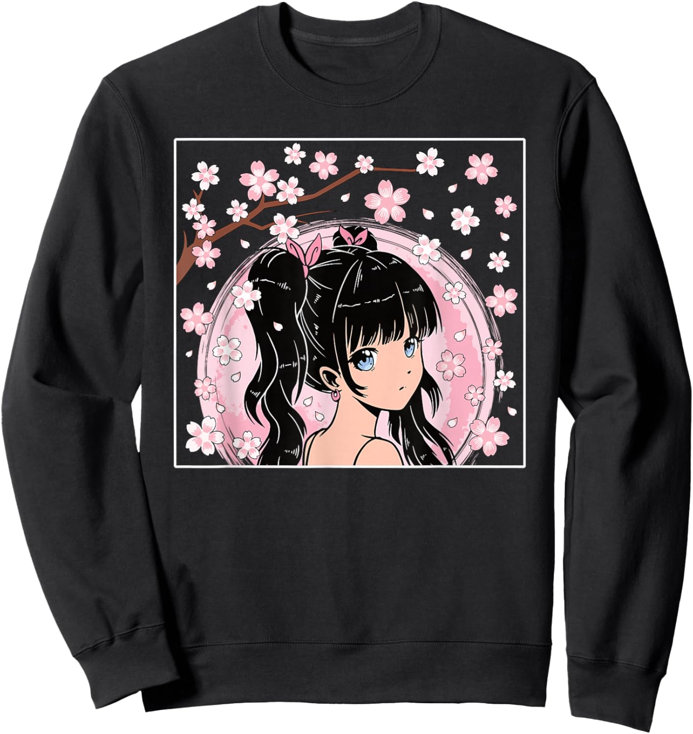 Japanese Anime Girl Manga Otaku Cherry Blossom Women Girls Sweatshirt - Sweatshirt | Black