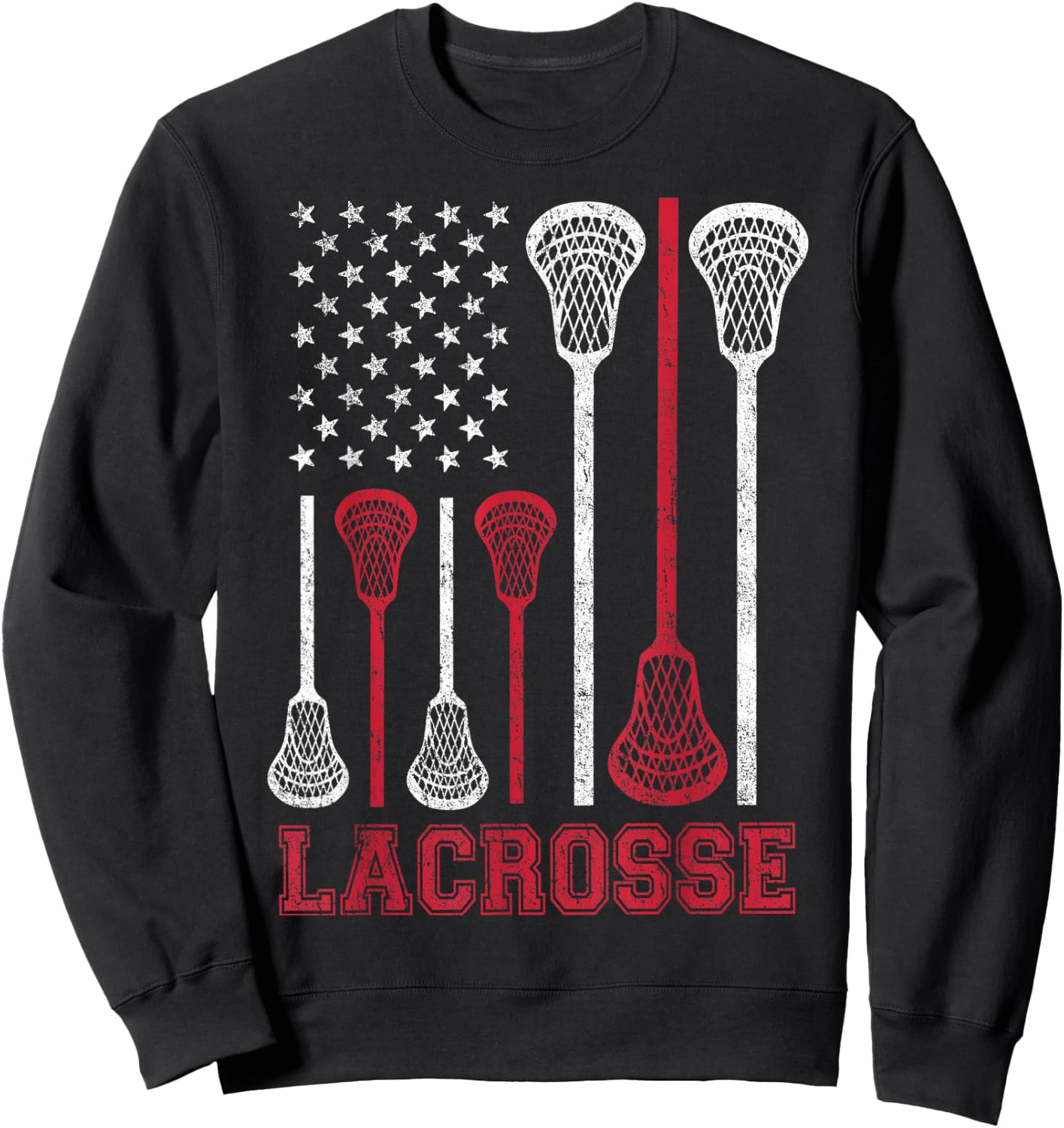 Lacrosse American Flag Lax Men Women Boys Girls Gifts Sweatshirt - Sweatshirt | Black
