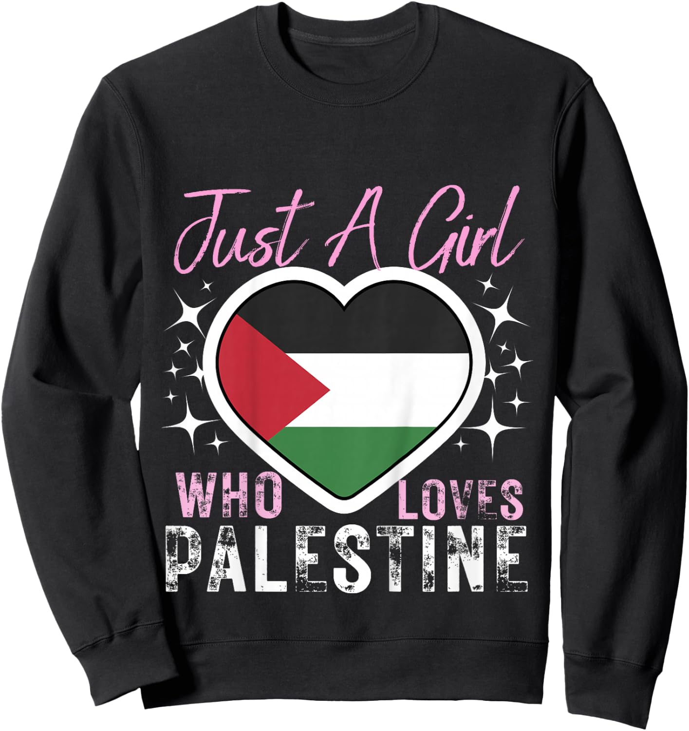 Kids Palestine Just A Girl Who Loves Palestine Heart Flag Girls Sweatshirt - Sweatshirt | Black