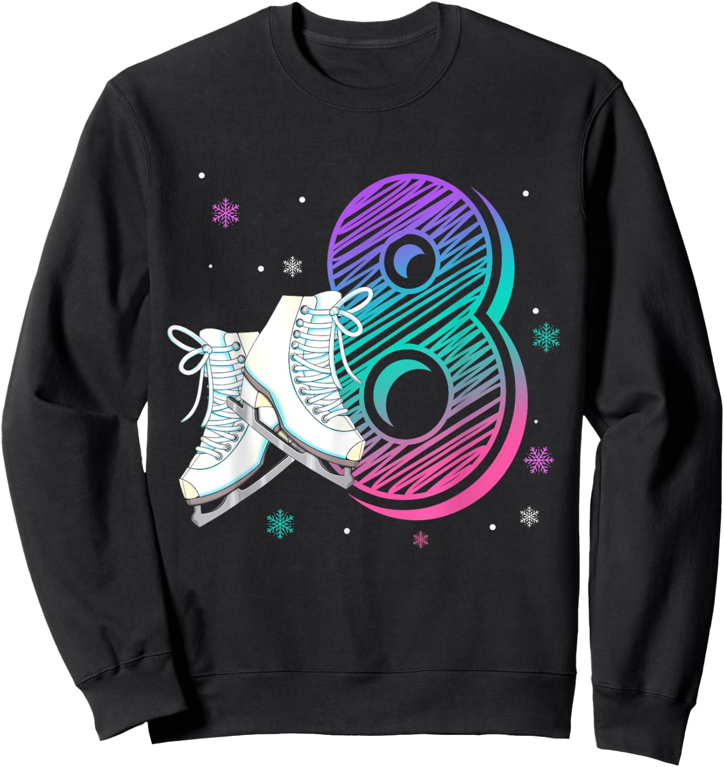 Figure Ice Skating 8 Years Old 8th Birthday Girl Theme Party Sweatshirt - Sweatshirt | Black