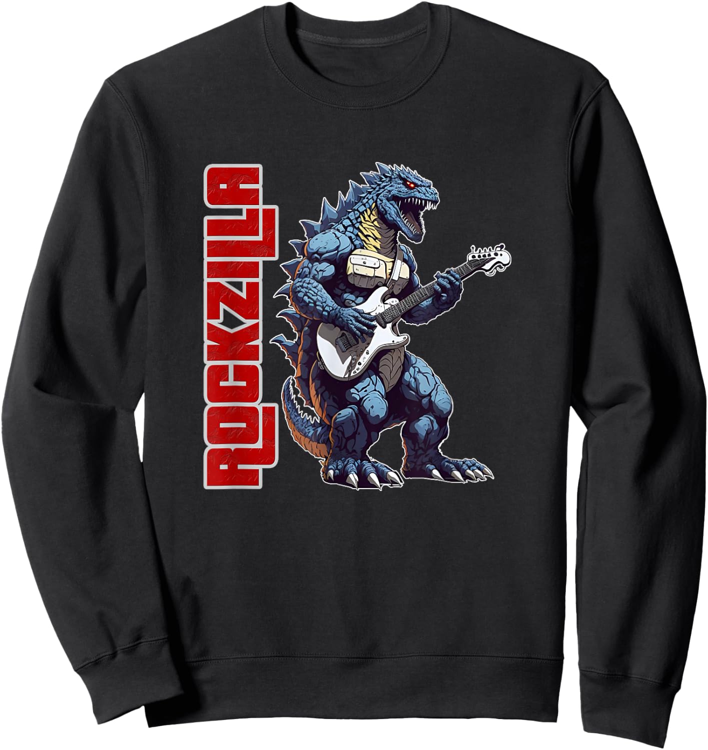 Rockzilla - Fierce Kaiju Monster From Japan Playing Guitar Sweatshirt - Sweatshirt | Black
