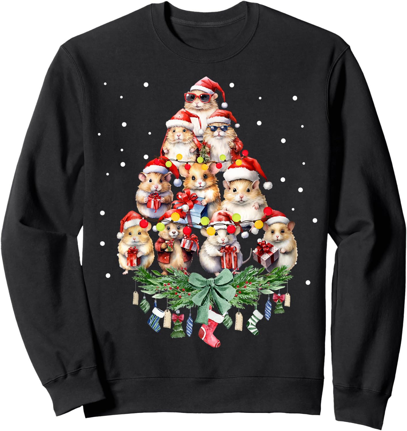 Hamsters Christmas Tree Santa Hamsters Christmas Lights Sweatshirt - Sweatshirt | Black