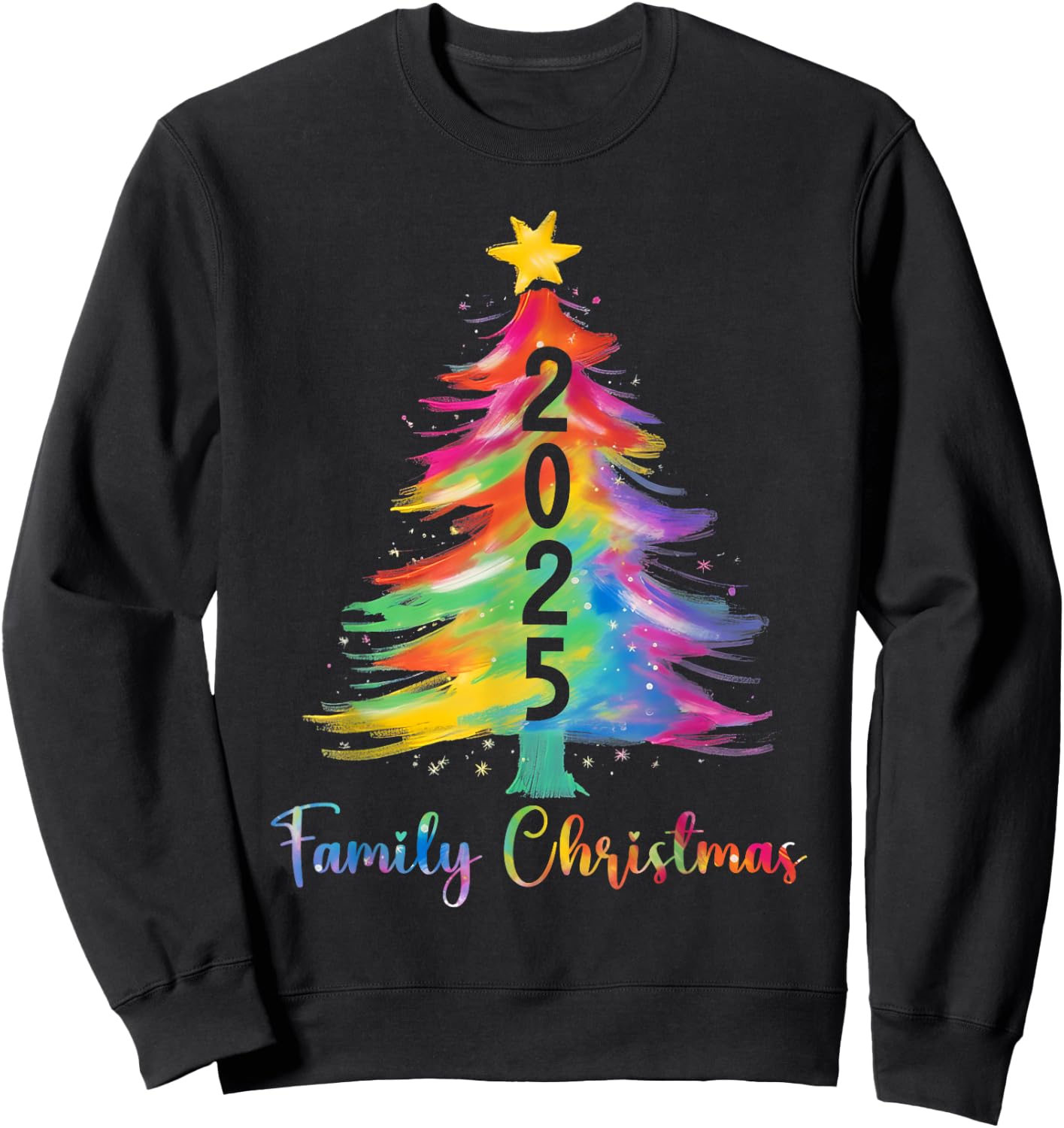 Family Christmas 2025 Color Xmas Tree Matching Family Xmas Sweatshirt - Sweatshirt | Black