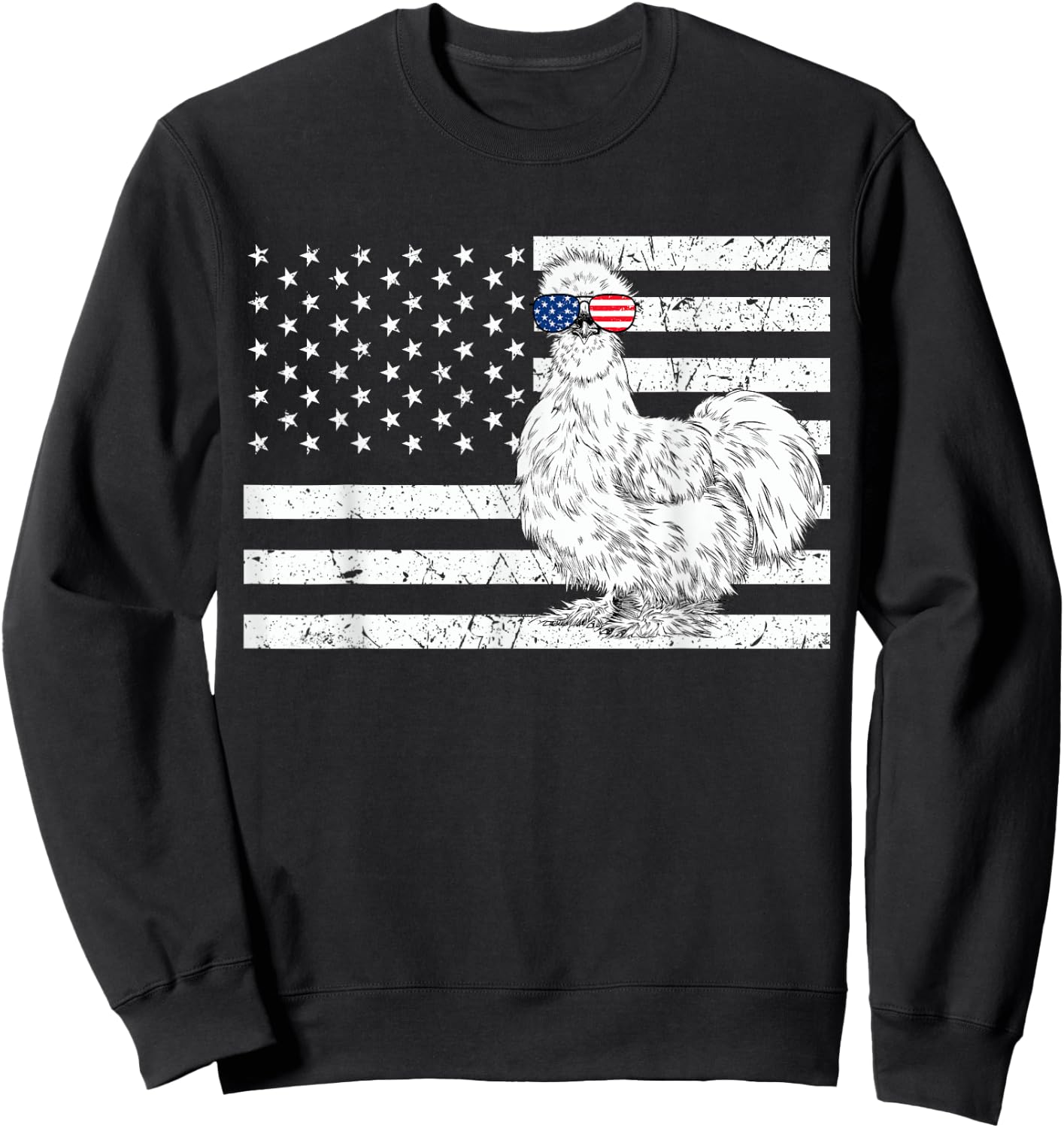 Silkie Chicken 4th of July US American Flag Farm Animal Sweatshirt - Sweatshirt | Black