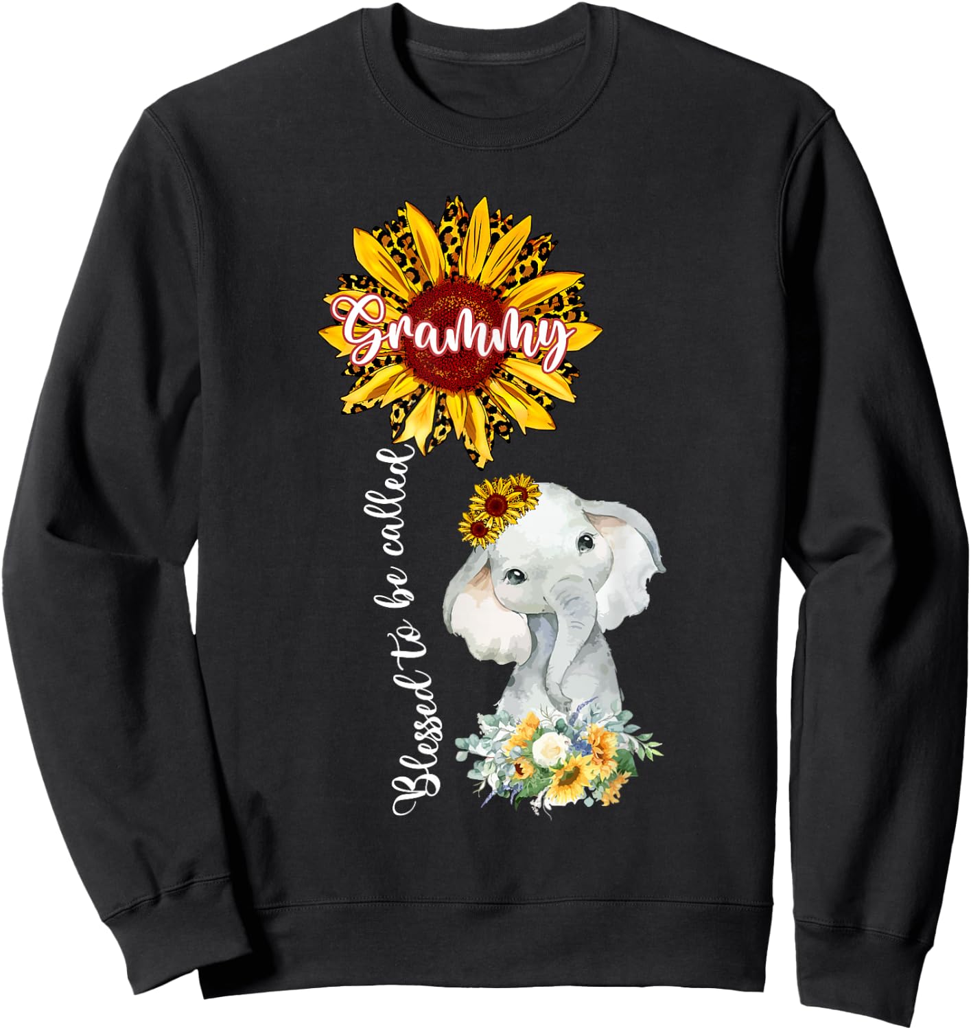 Blessed To Be Called Grammy Sunflower Elephant Sweatshirt - Sweatshirt | Black