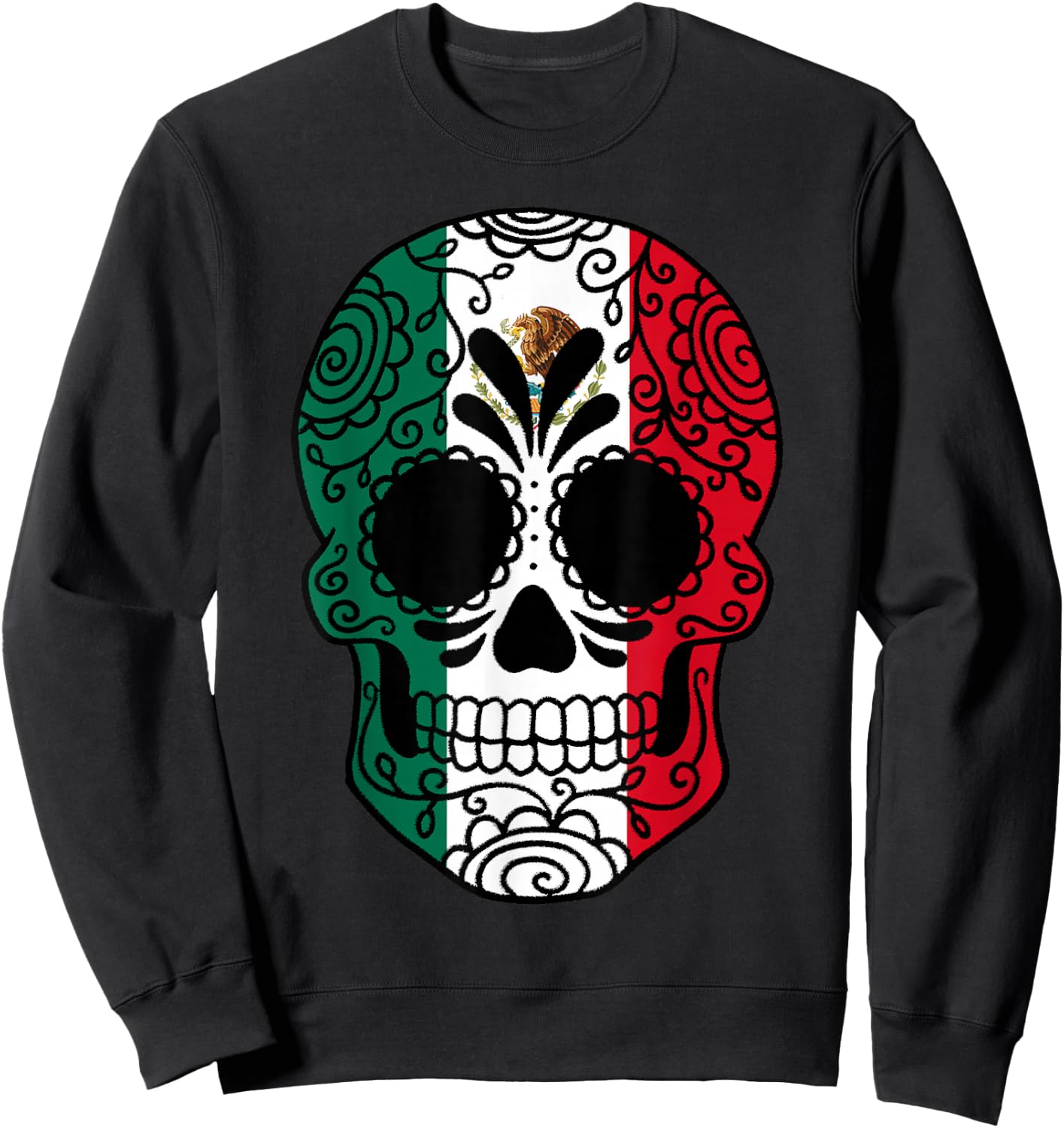 Mexico Flag Gift Sugar Skull Mexican Sweatshirt - Sweatshirt | Black
