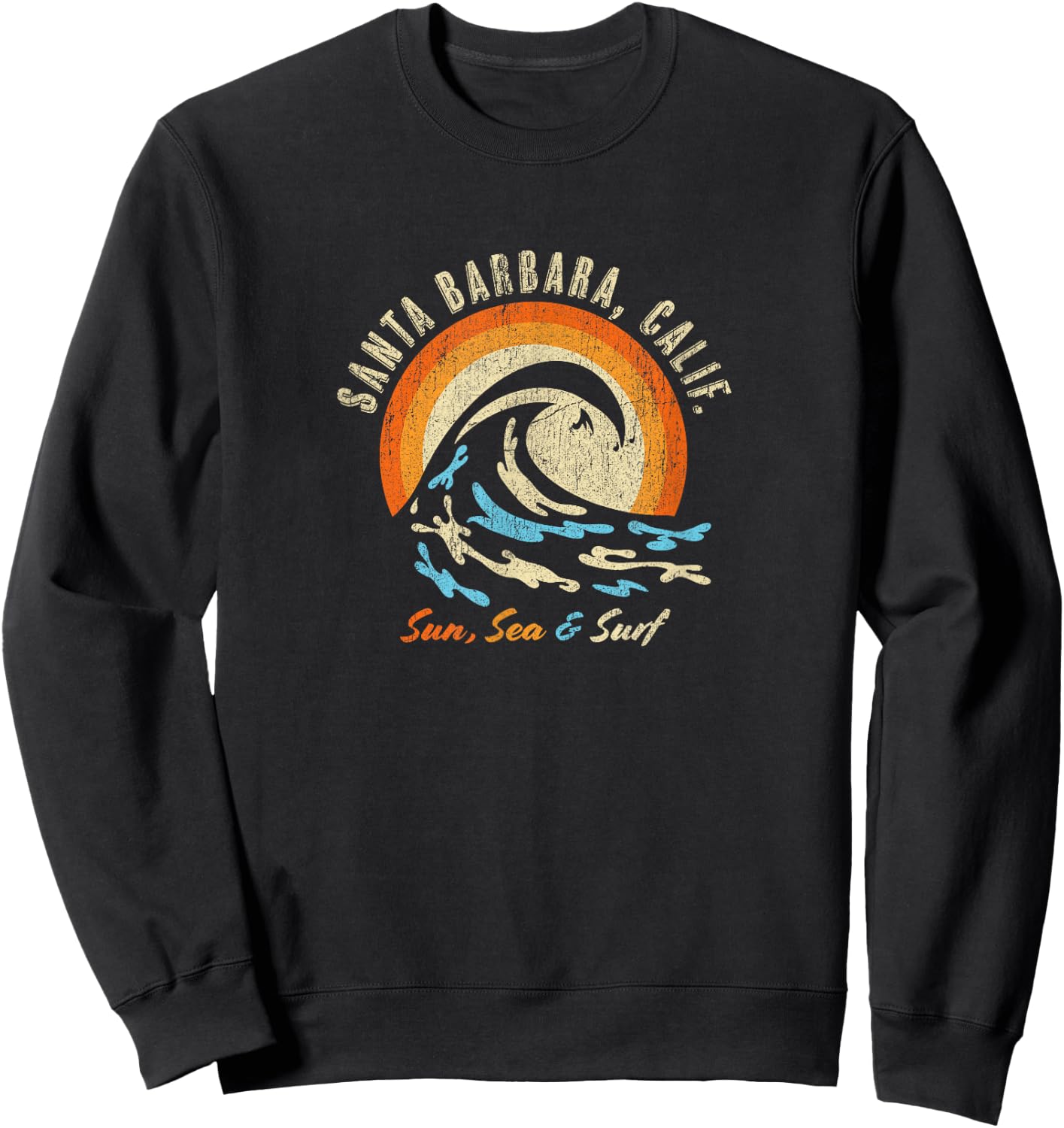 Faded Vintage Santa Barbara California Vacation Ocean Sweatshirt - Sweatshirt | Black