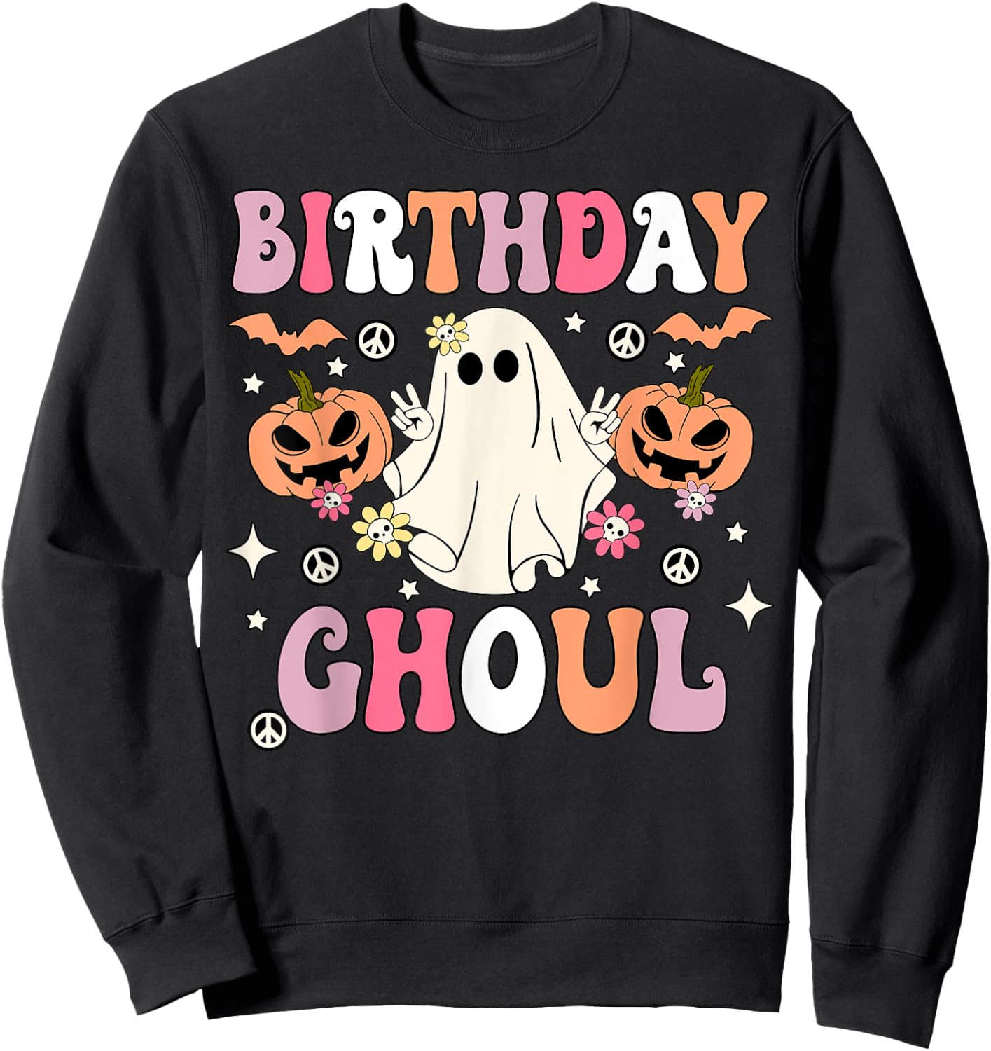 Birthday Ghoul Groovy Ghost Kids Girls Halloween Party Sweatshirt - Sweatshirt | Black