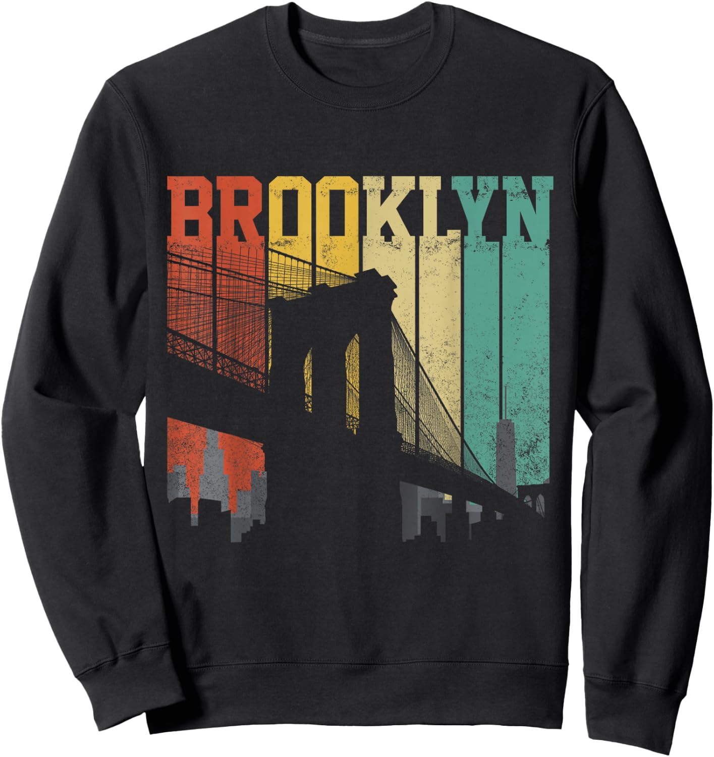 New York City Brooklyn Bridge Vintage Retro Skyline NYC NY Sweatshirt - Sweatshirt | Black