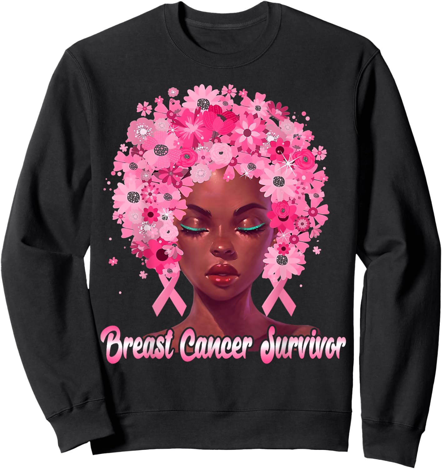 Strong Black Queen Survivor Breast Cancer Awareness Month Sweatshirt - Sweatshirt | Black
