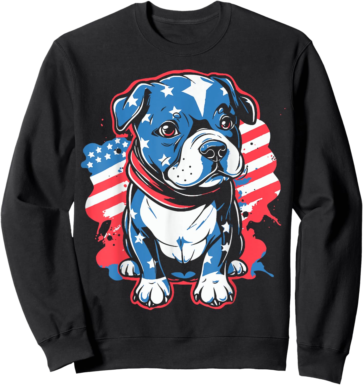 Patriotic Pitbull Puppy | 4th July American Pitbull Dog Dad Men Sweatshirt - Sweatshirt | Black