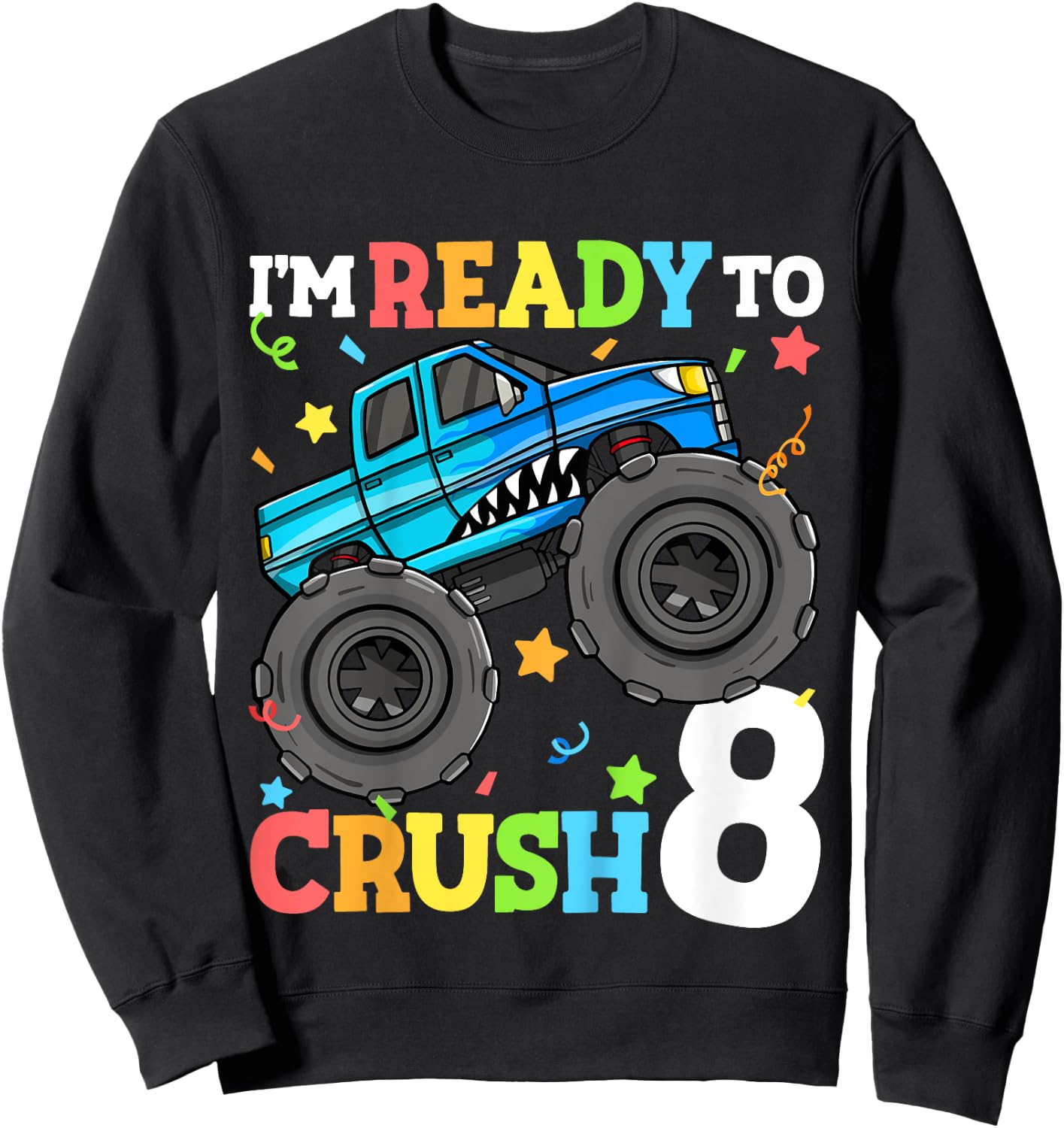 Kids Monster Truck Shark 8th Birthday Boy 8 Eight Year Old Sweatshirt - Sweatshirt | Black