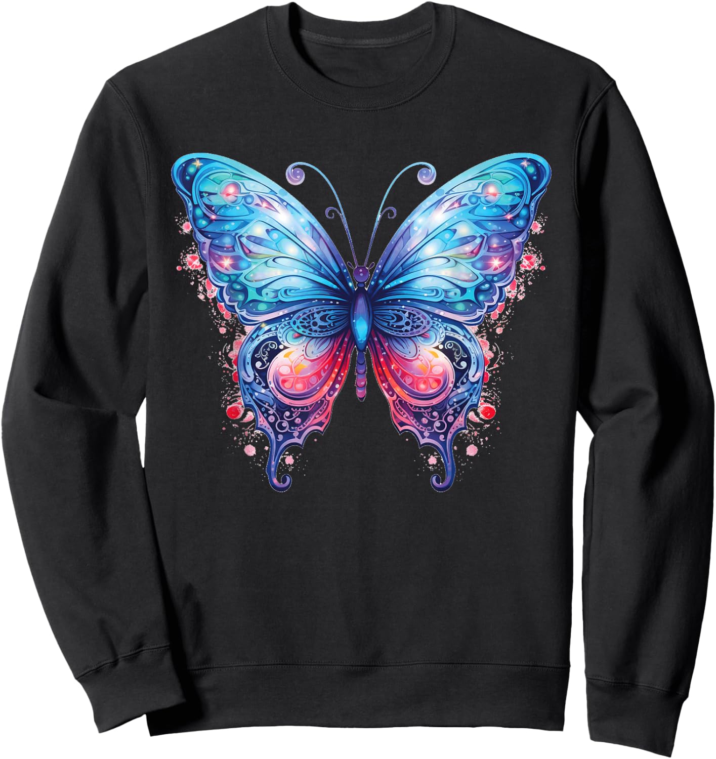 Women's Fantasy Art Blue and Pink Butterfly Cute Sweatshirt - Sweatshirt | Black