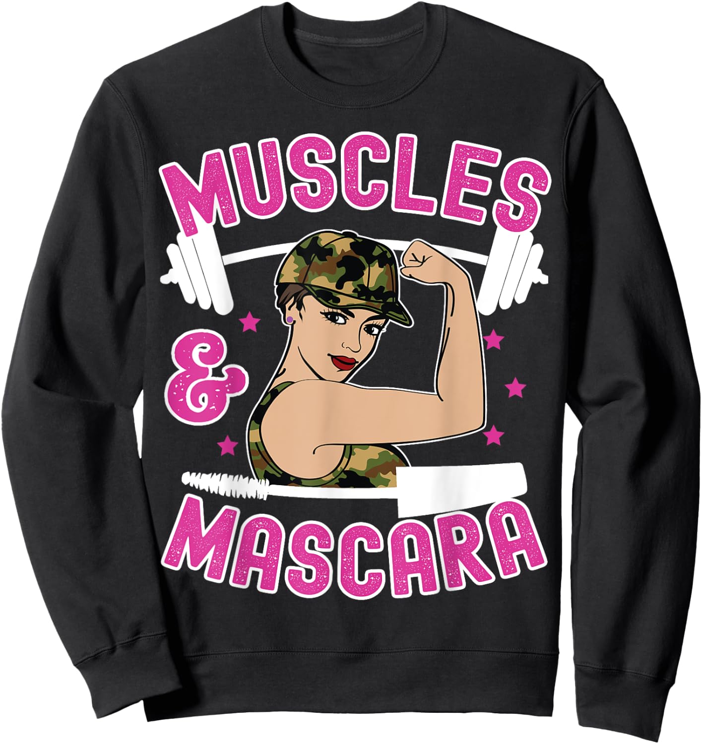 Muscles and Mascara Female Weight Lifter Gym Work Out Funny Sweatshirt - Sweatshirt | Black
