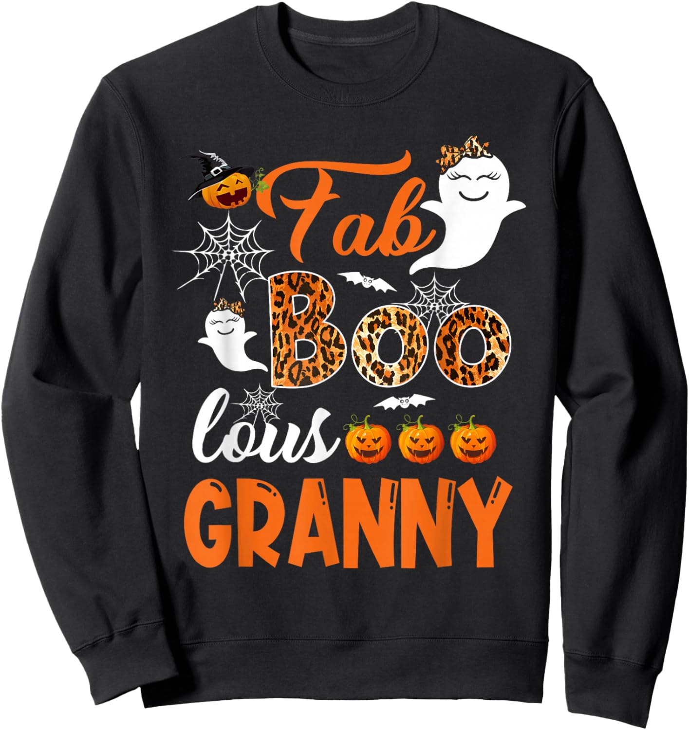 Leopard Fab Boo Lous Granny Spooky Halloween Costume Gift Sweatshirt - Sweatshirt | Black