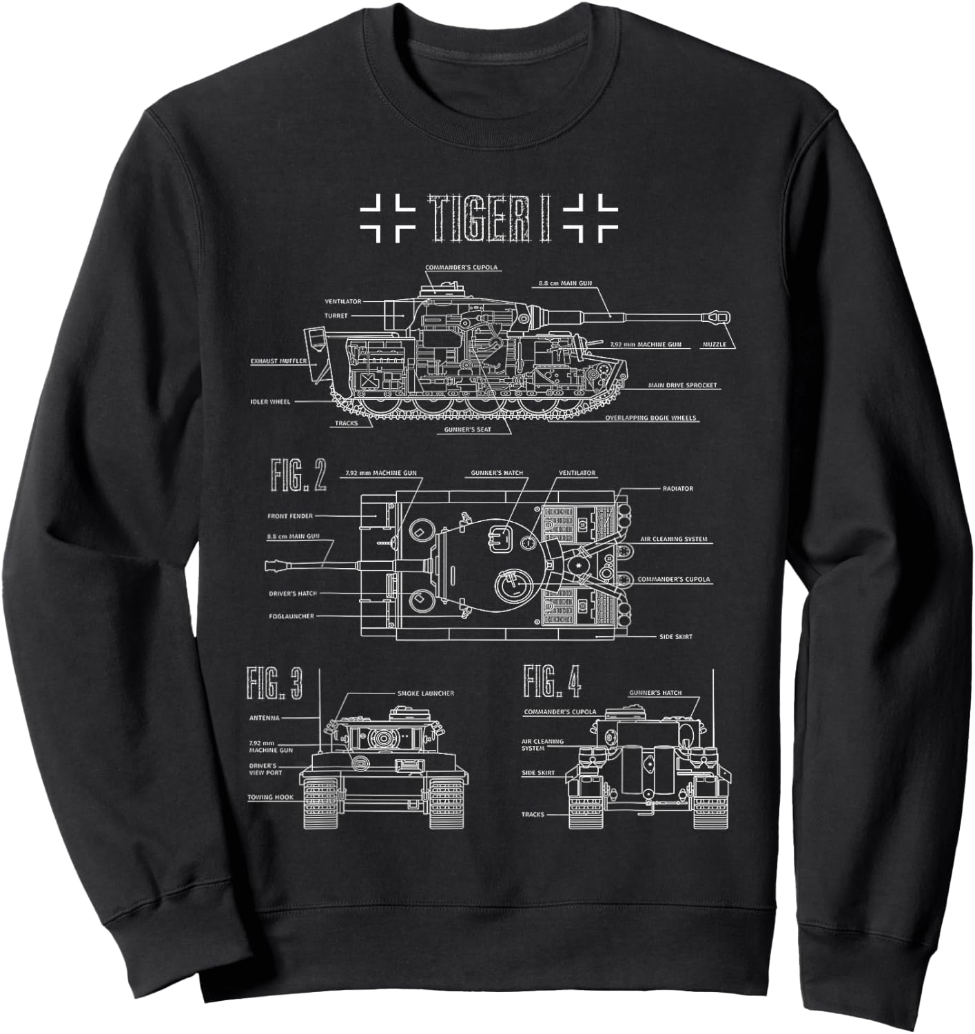 World War 2 German Tank Tiger I Engineering Blueprint Sweatshirt - Sweatshirt | Black