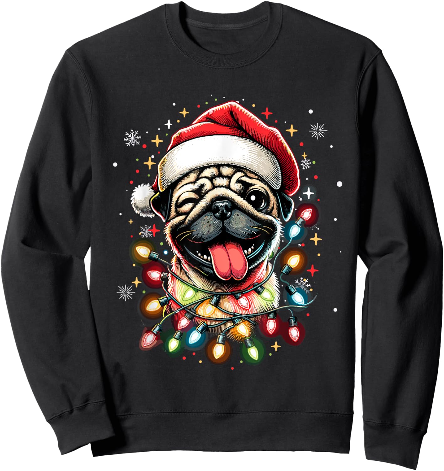 Pug Christmas Tree Dog Santa Xmas Boys Girls Merry Dogmas Sweatshirt - Sweatshirt | Black