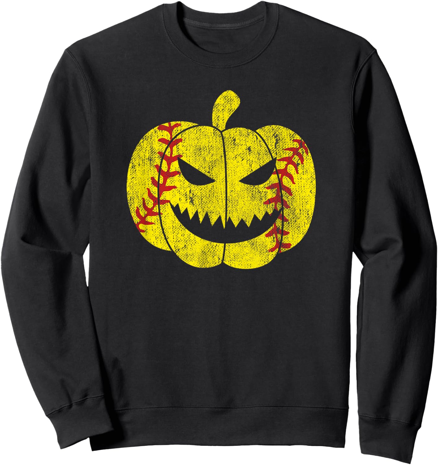 Softball Player Scary Pumpkin Vintage Costume Halloween Sweatshirt - Sweatshirt | Black
