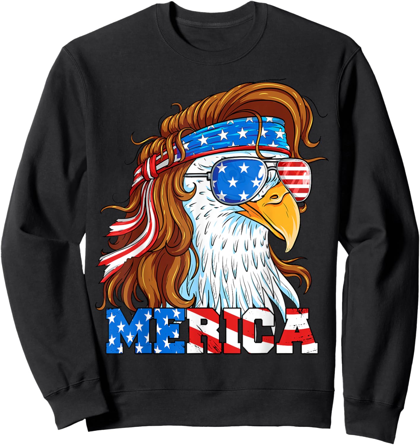 Merica Eagle Mullet 4th of July American Flag Usa Patriotic Sweatshirt - Sweatshirt | Black