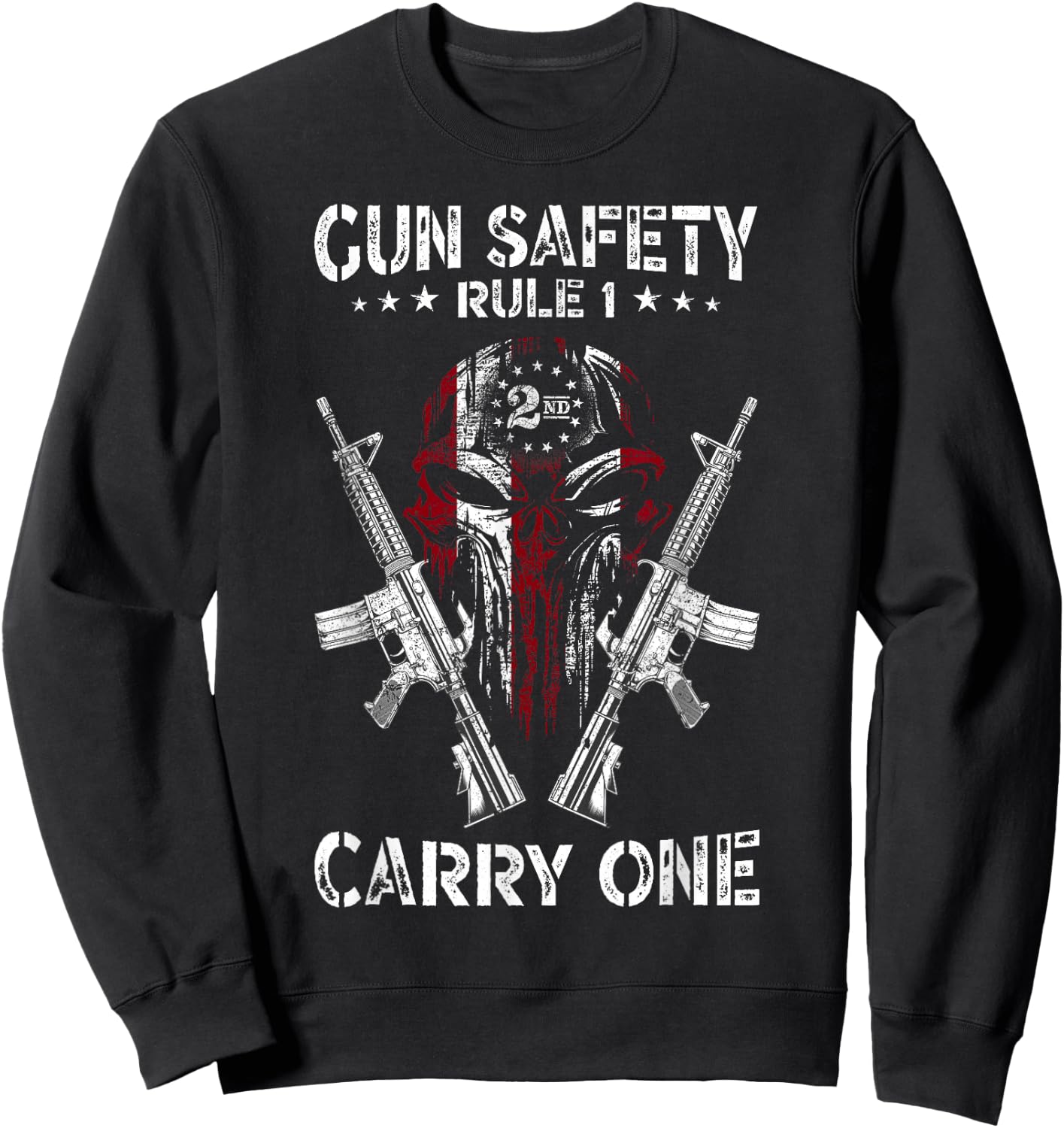 Gun Safety Rule 1 Patriotic 2nd Amendment AR-15 USA Skull Sweatshirt - Sweatshirt | Black