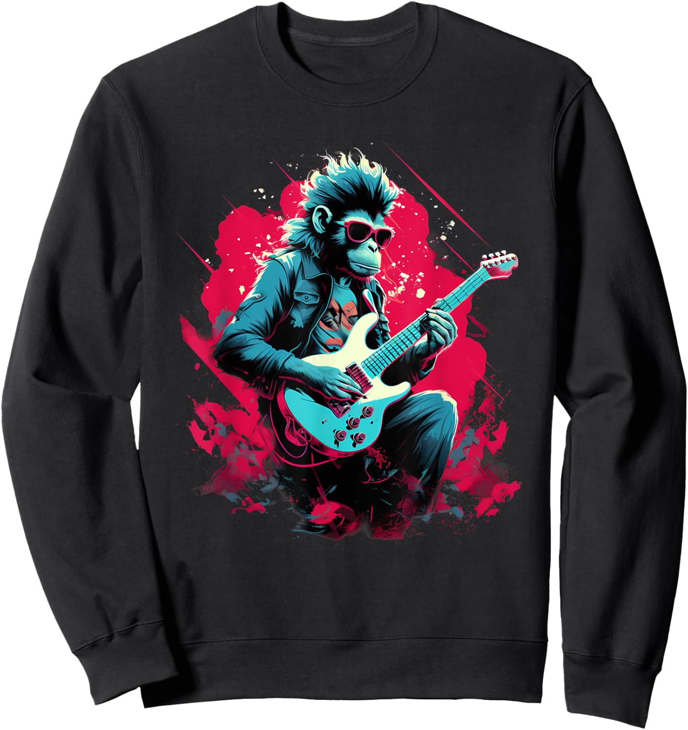 Punk Rock Guitar Monkey Guitarist Sweatshirt - Sweatshirt | Black