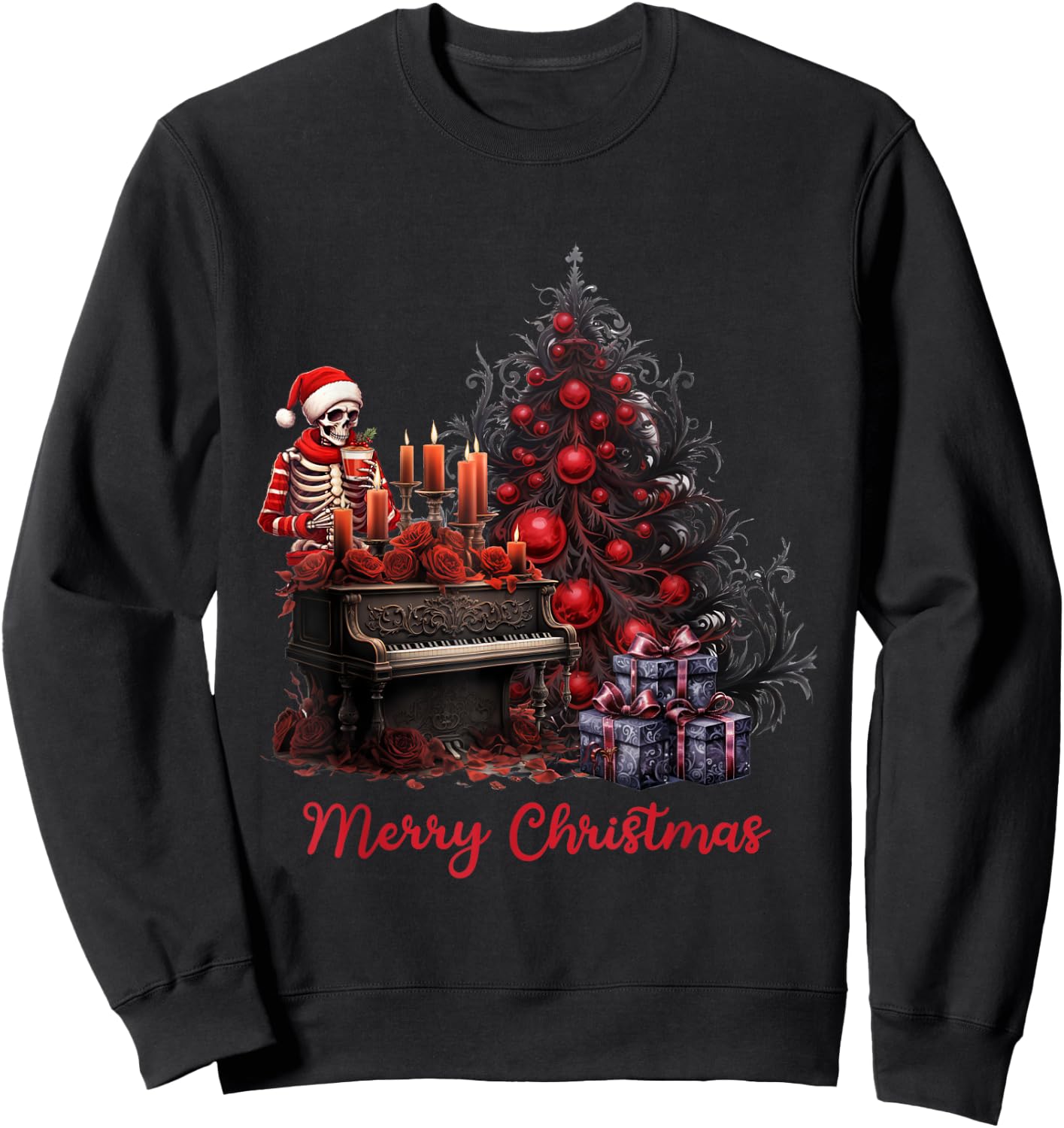Red Black Gothic Skeleton Christmas Sweatshirt - Sweatshirt | Black
