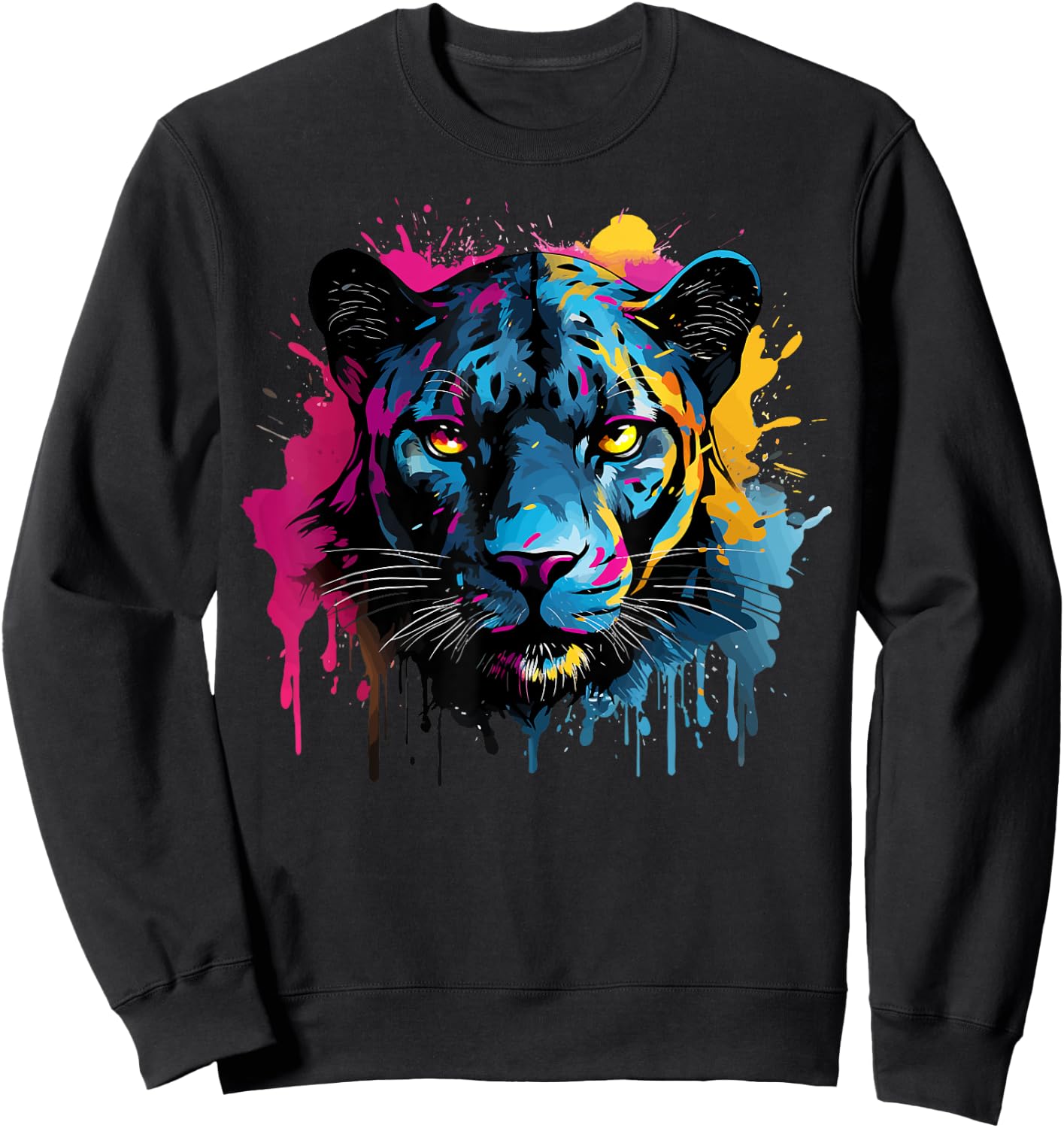 Black Jaguar Wildlife Big Cat Lover Colorful Splash Art Sweatshirt - Sweatshirt | Black