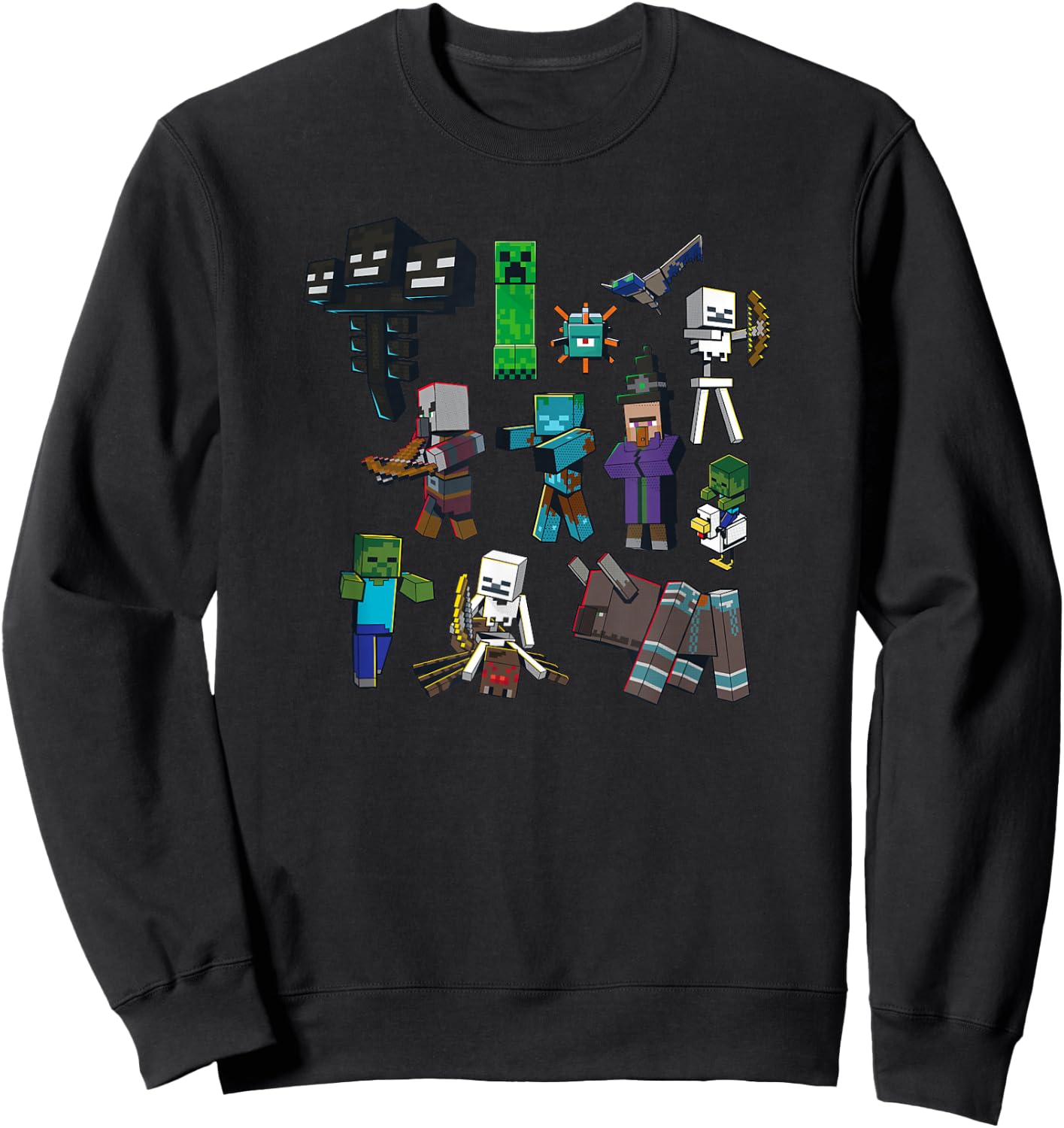 Minecraft Hostile Mobs Grid Poster Sweatshirt - Sweatshirt | Black