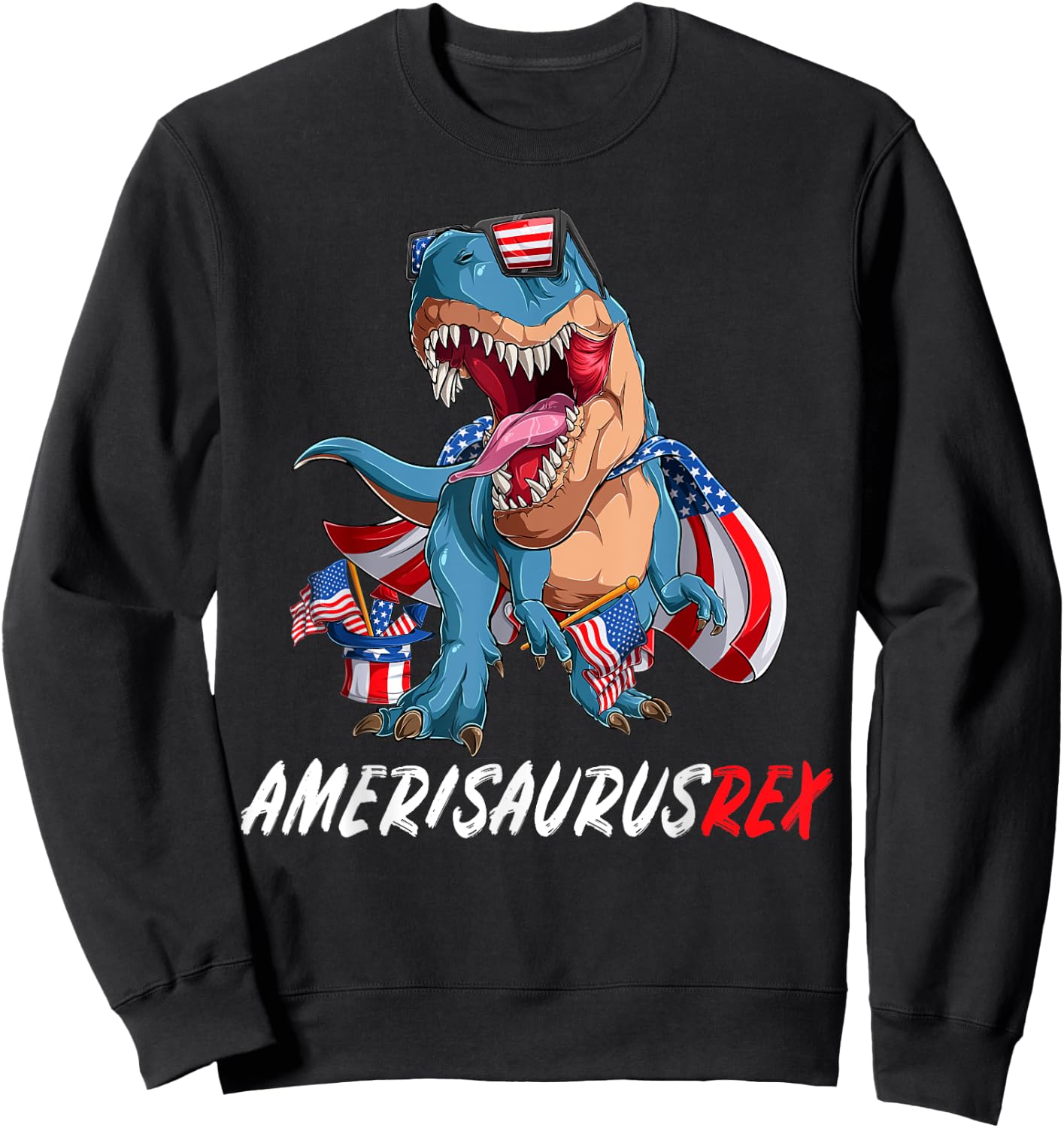 4th July T Rex America Dinosaur Independence Day Patriot USA Sweatshirt - Sweatshirt | Black